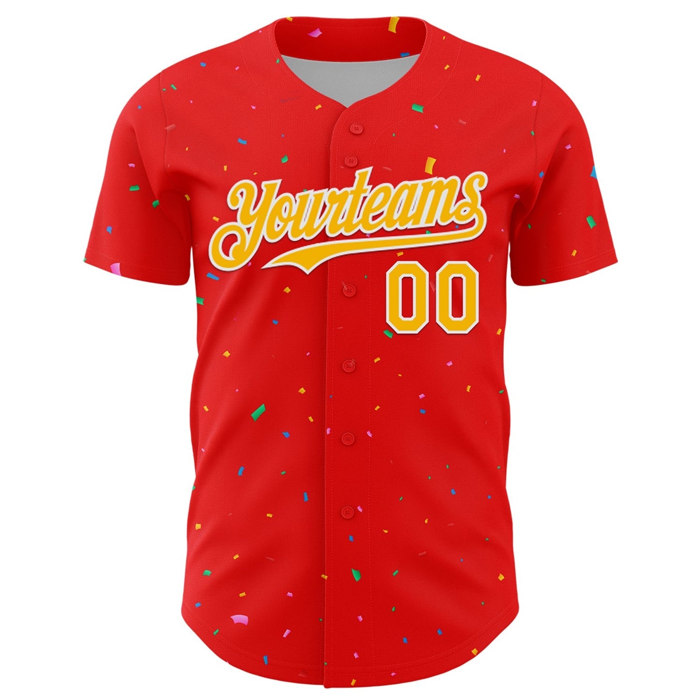 Custom Fire Red Gold-White 3D Pattern Design Confetti Colorful Speckle Authentic Baseball Jersey baseball jersey product view 2