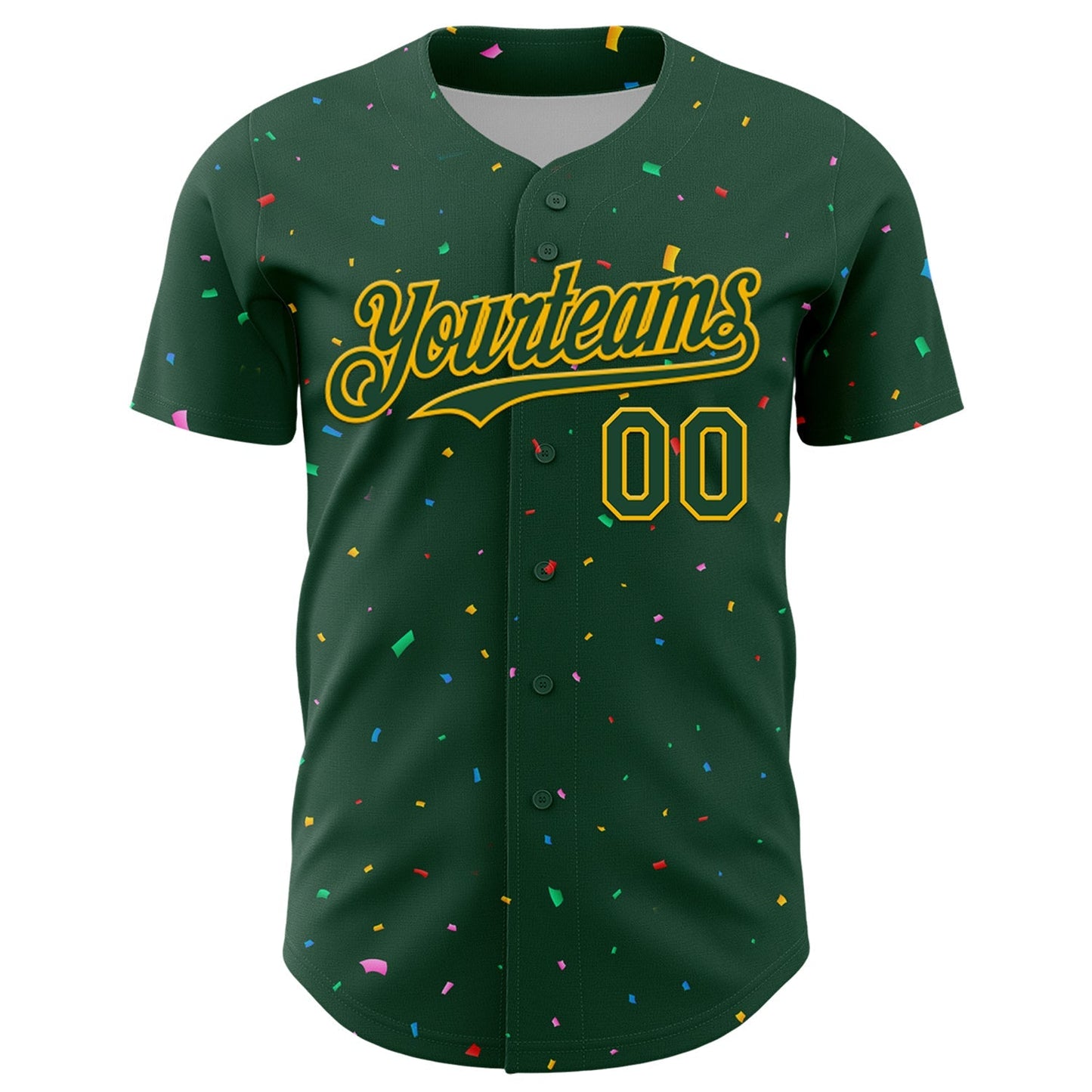 Custom Green Gold 3D Pattern Design Confetti Colorful Speckle Authentic Baseball Jersey baseball jersey product view 2