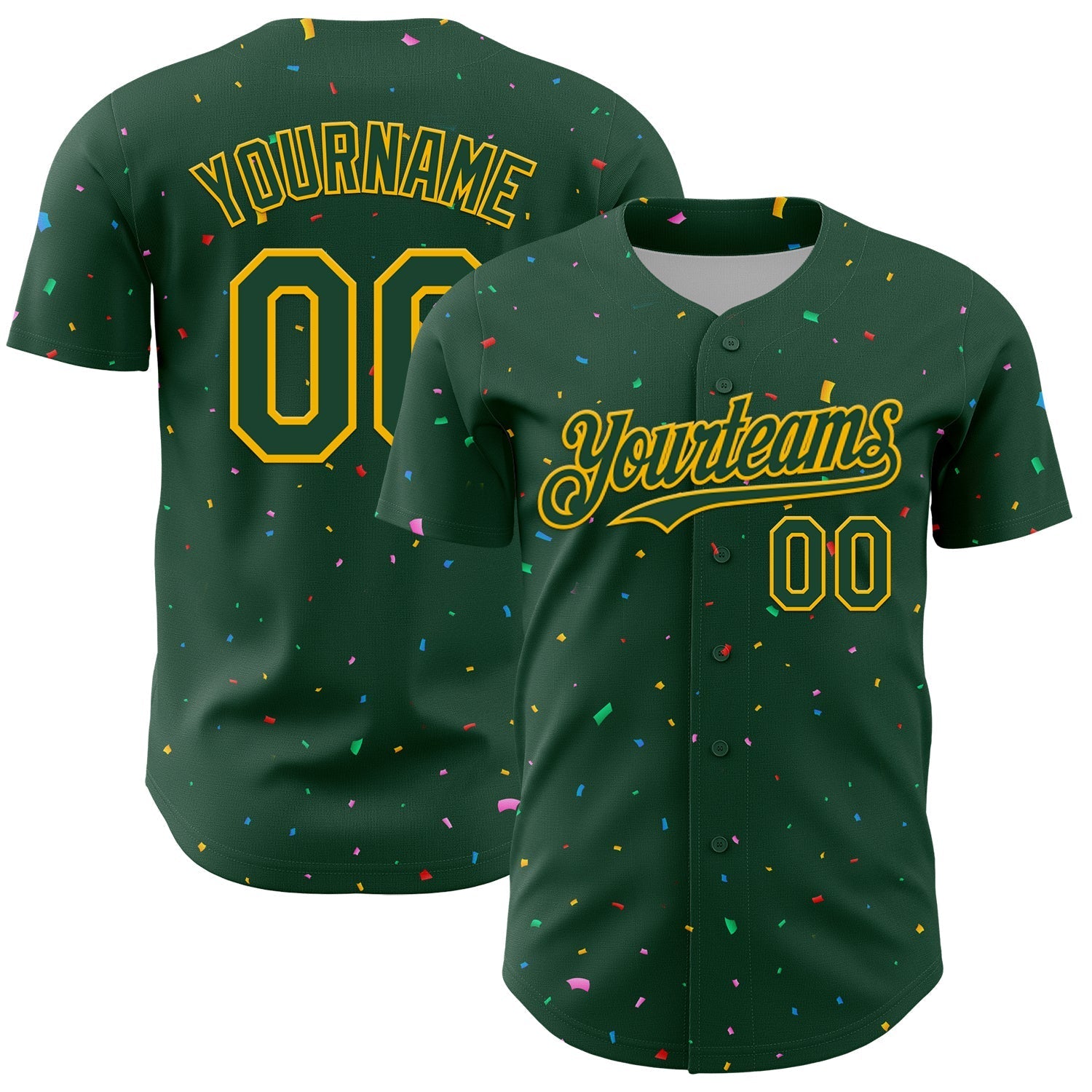 Custom Green Gold 3D Pattern Design Confetti Colorful Speckle Authentic Baseball Jersey baseball jersey product view 1
