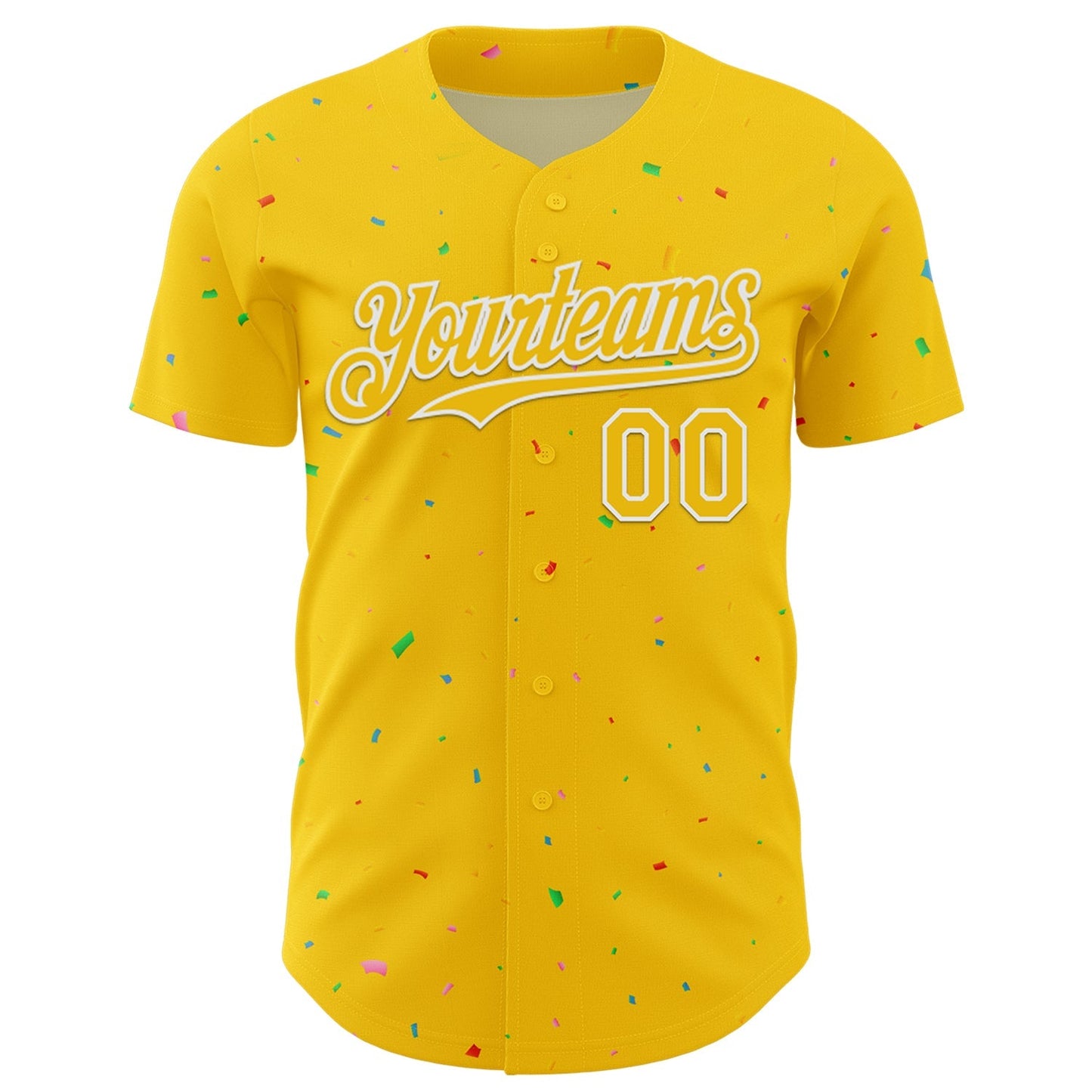 Custom Yellow White 3D Pattern Design Confetti Colorful Speckle Authentic Baseball Jersey baseball jersey product view 2