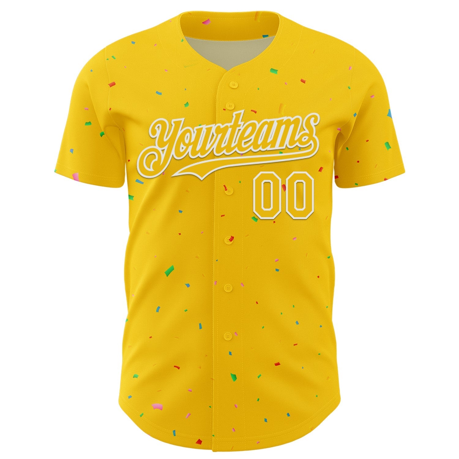 Custom Yellow White 3D Pattern Design Confetti Colorful Speckle Authentic Baseball Jersey baseball jersey product view 2