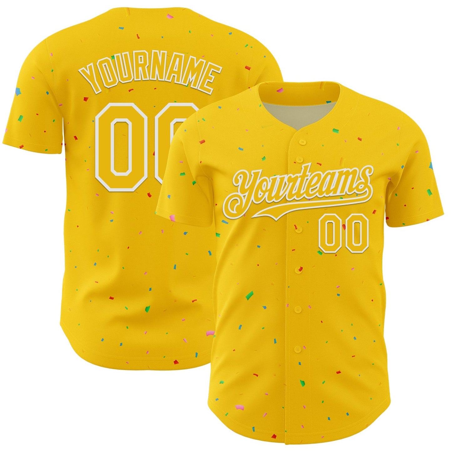 Custom Yellow White 3D Pattern Design Confetti Colorful Speckle Authentic Baseball Jersey baseball jersey product view 1