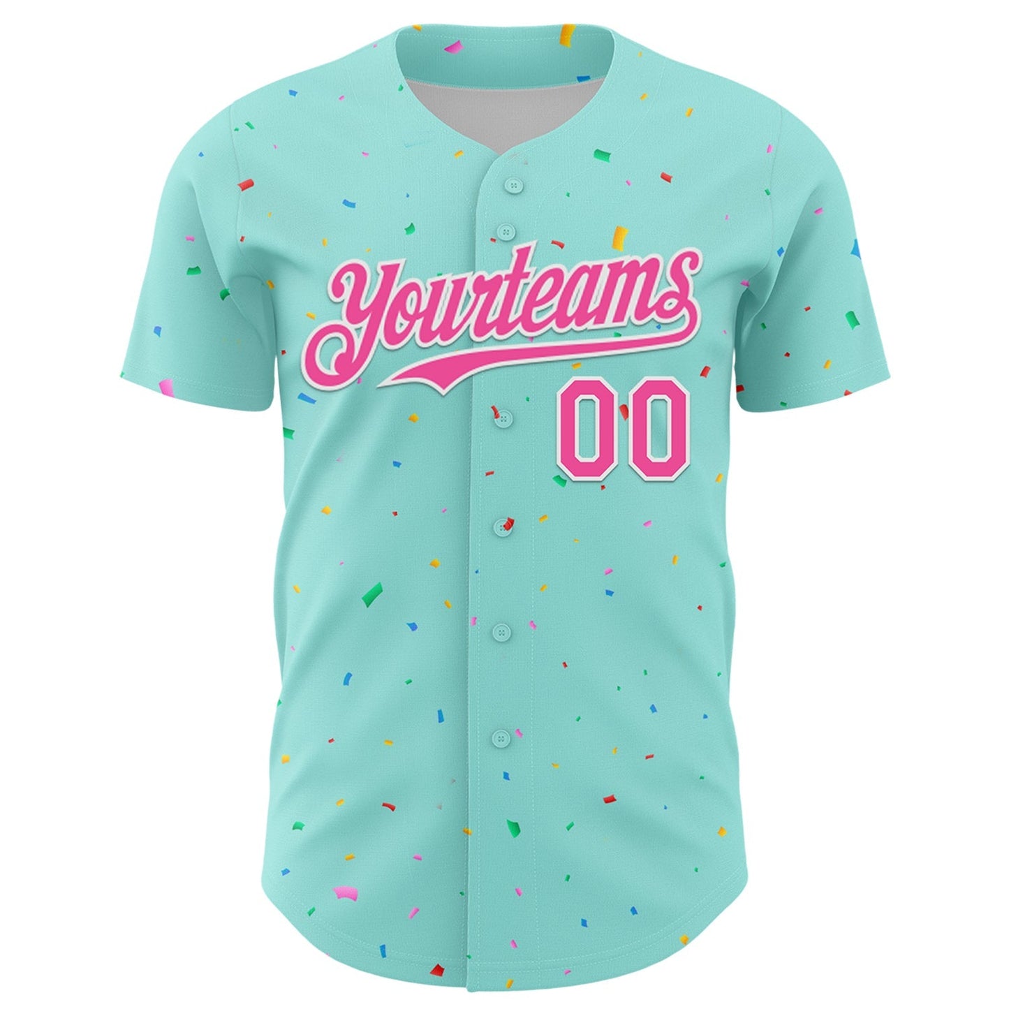 Custom Ice Blue Pink-White 3D Pattern Design Confetti Colorful Speckle Authentic Baseball Jersey baseball jersey product view 2