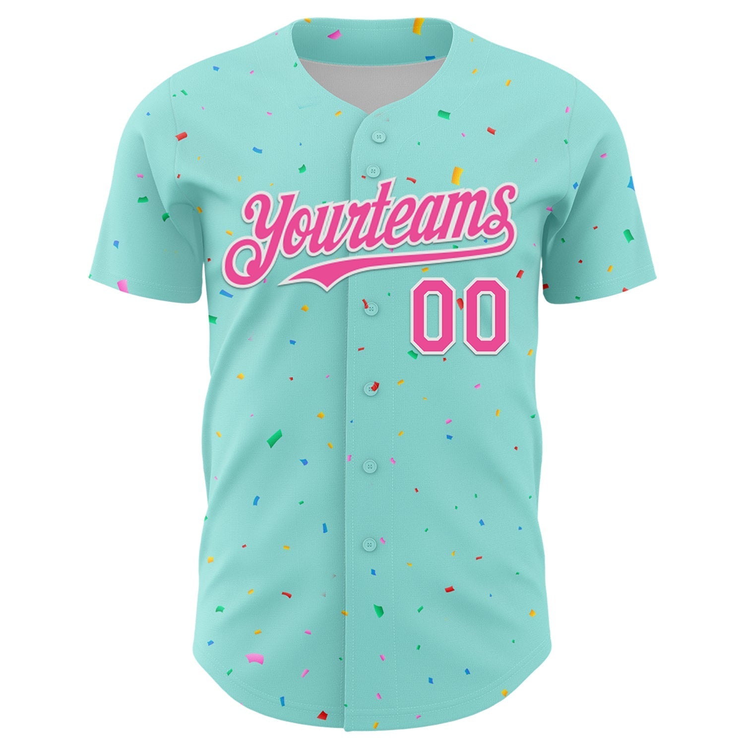 Custom Ice Blue Pink-White 3D Pattern Design Confetti Colorful Speckle Authentic Baseball Jersey baseball jersey product view 2