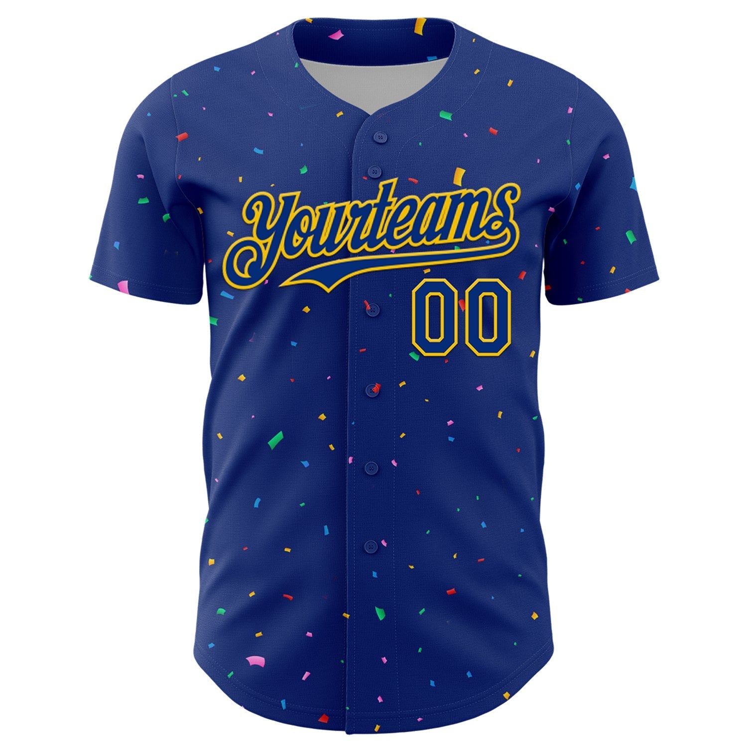 Custom Royal Yellow 3D Pattern Design Confetti Colorful Speckle Authentic Baseball Jersey baseball jersey product view 2
