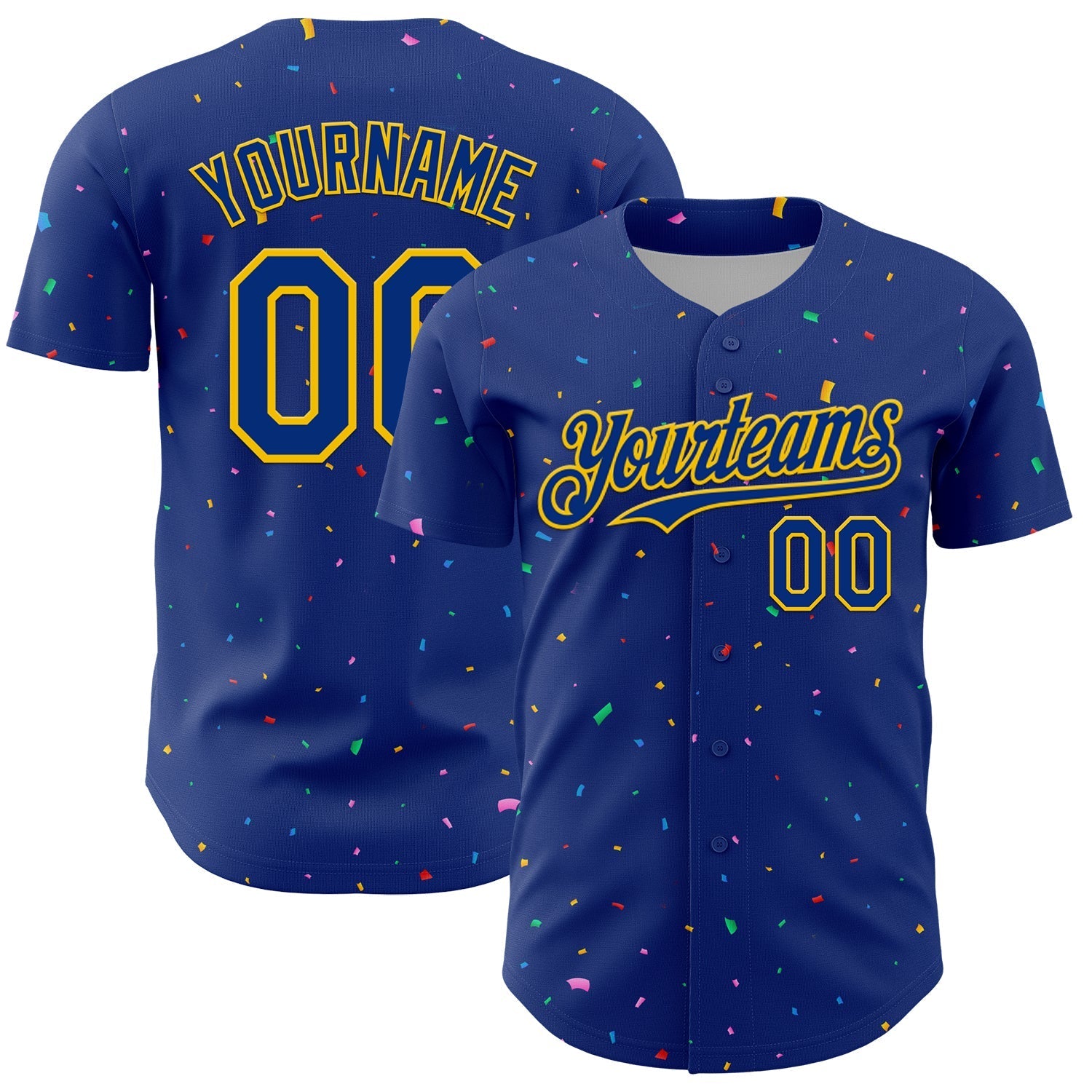 Custom Royal Yellow 3D Pattern Design Confetti Colorful Speckle Authentic Baseball Jersey baseball jersey product view 1