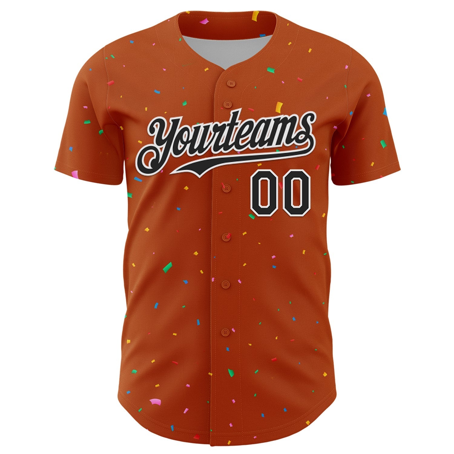 Custom Texas Orange Black-White 3D Pattern Design Confetti Colorful Speckle Authentic Baseball Jersey baseball jersey product view 2