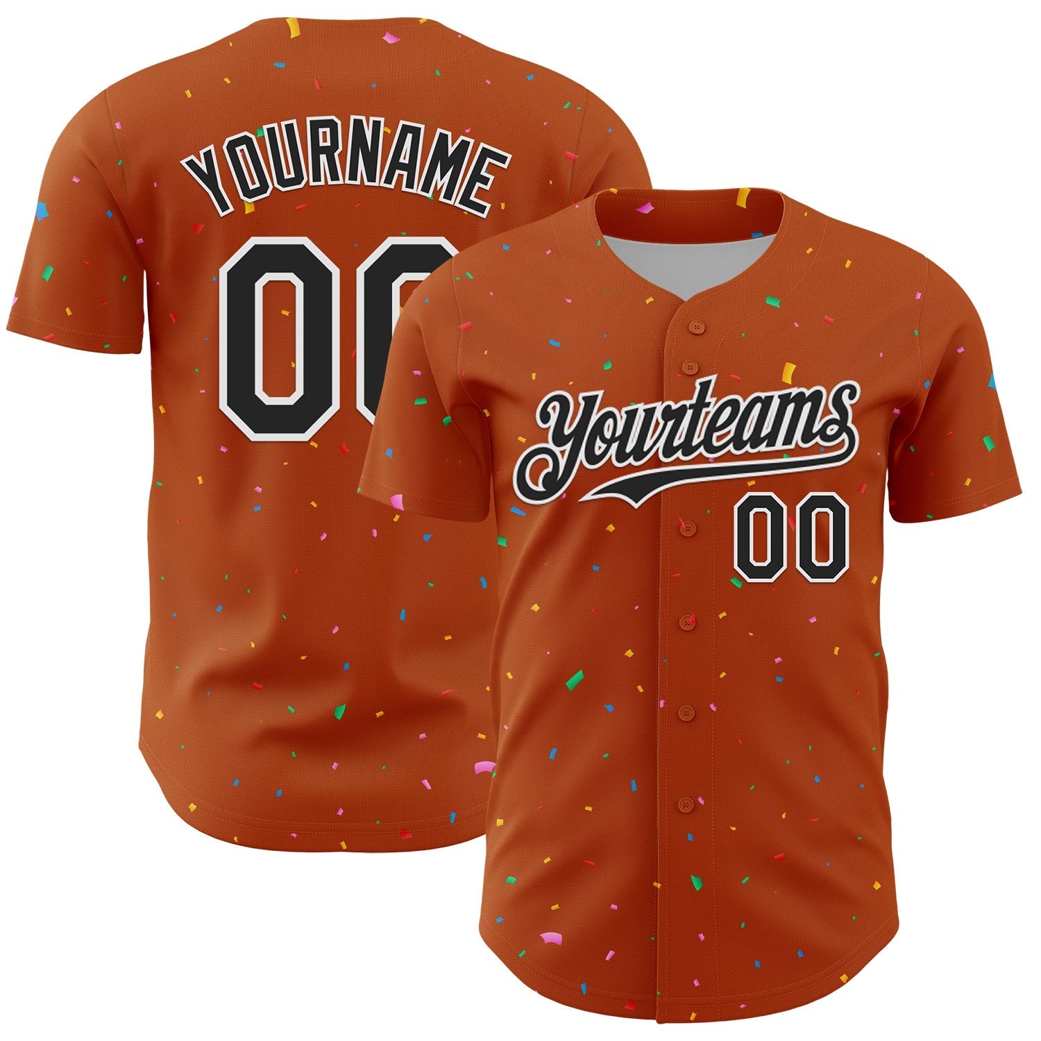 Custom Texas Orange Black-White 3D Pattern Design Confetti Colorful Speckle Authentic Baseball Jersey baseball jersey product view 1