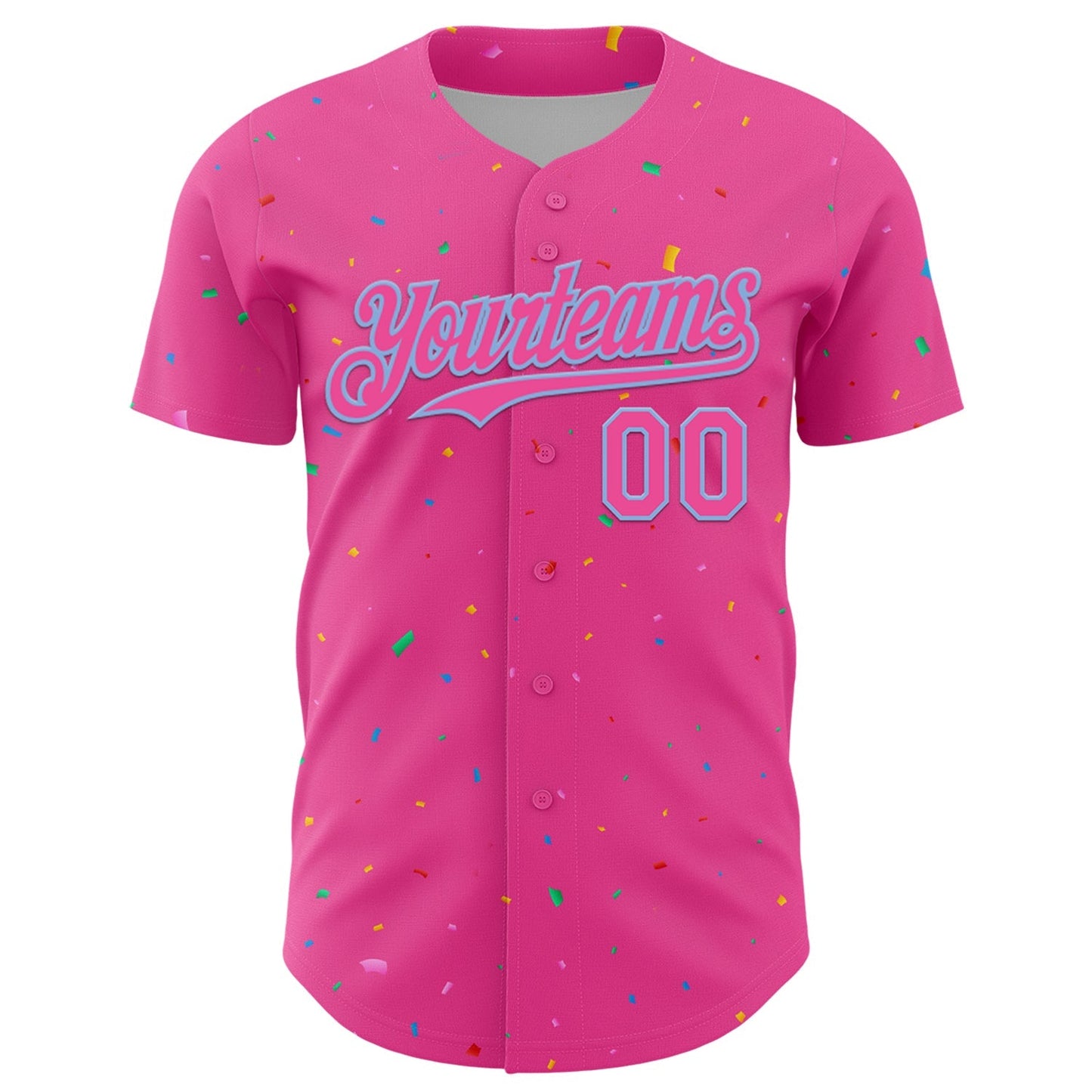 Custom Pink Light Blue 3D Pattern Design Confetti Colorful Speckle Authentic Baseball Jersey baseball jersey product view 2
