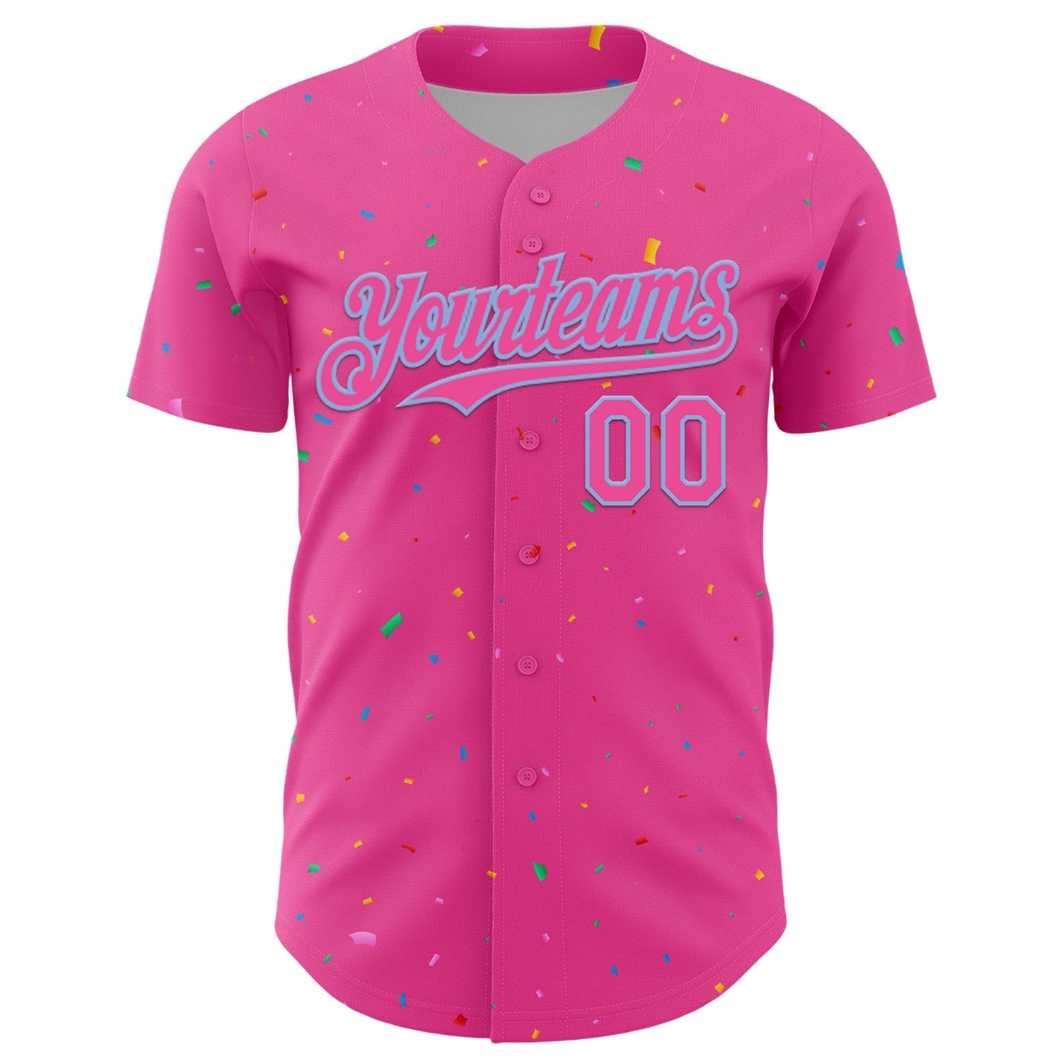 Custom Pink Light Blue 3D Pattern Design Confetti Colorful Speckle Authentic Baseball Jersey baseball jersey product view 2