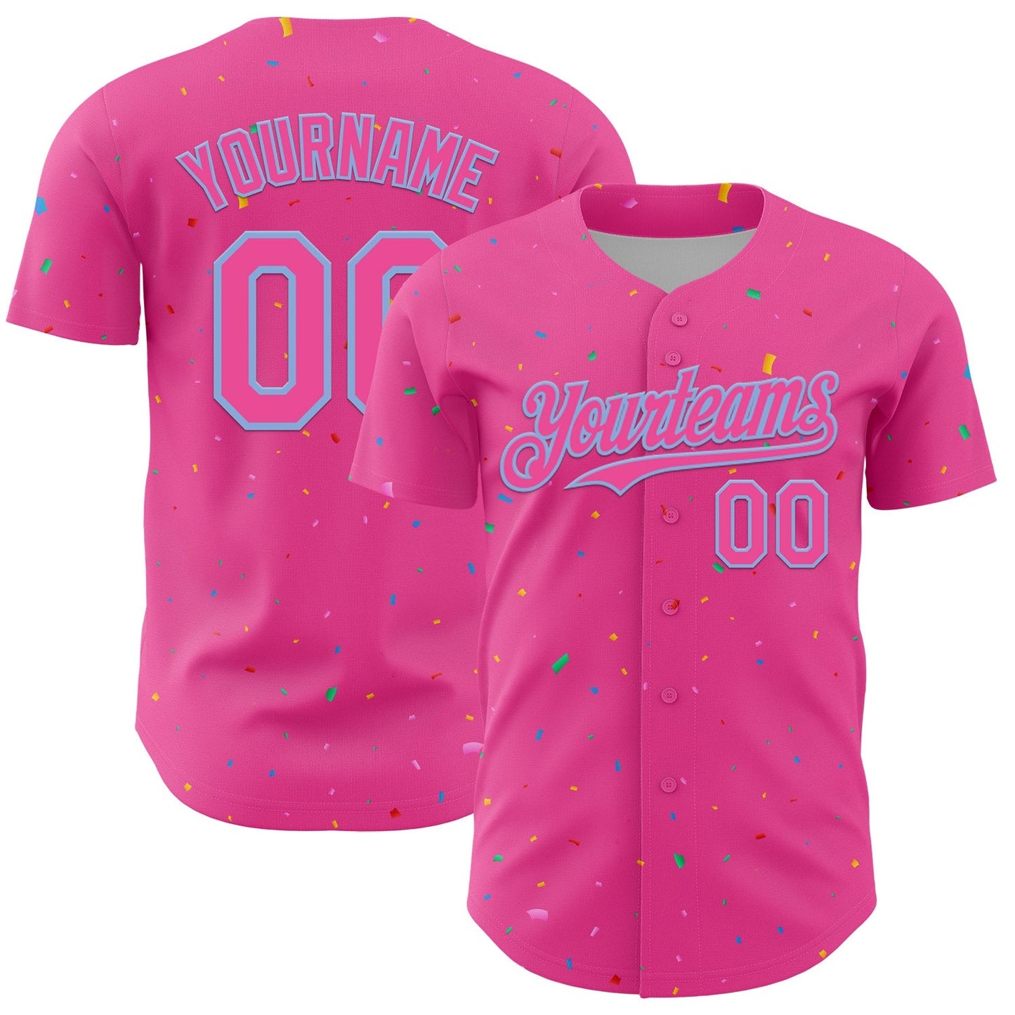 Custom Pink Light Blue 3D Pattern Design Confetti Colorful Speckle Authentic Baseball Jersey baseball jersey product view 1