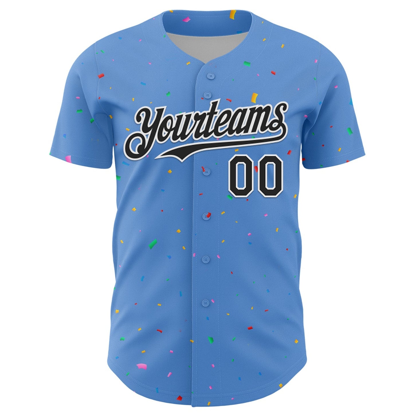 Custom Powder Blue Black-White 3D Pattern Design Confetti Colorful Speckle Authentic Baseball Jersey baseball jersey product view 2