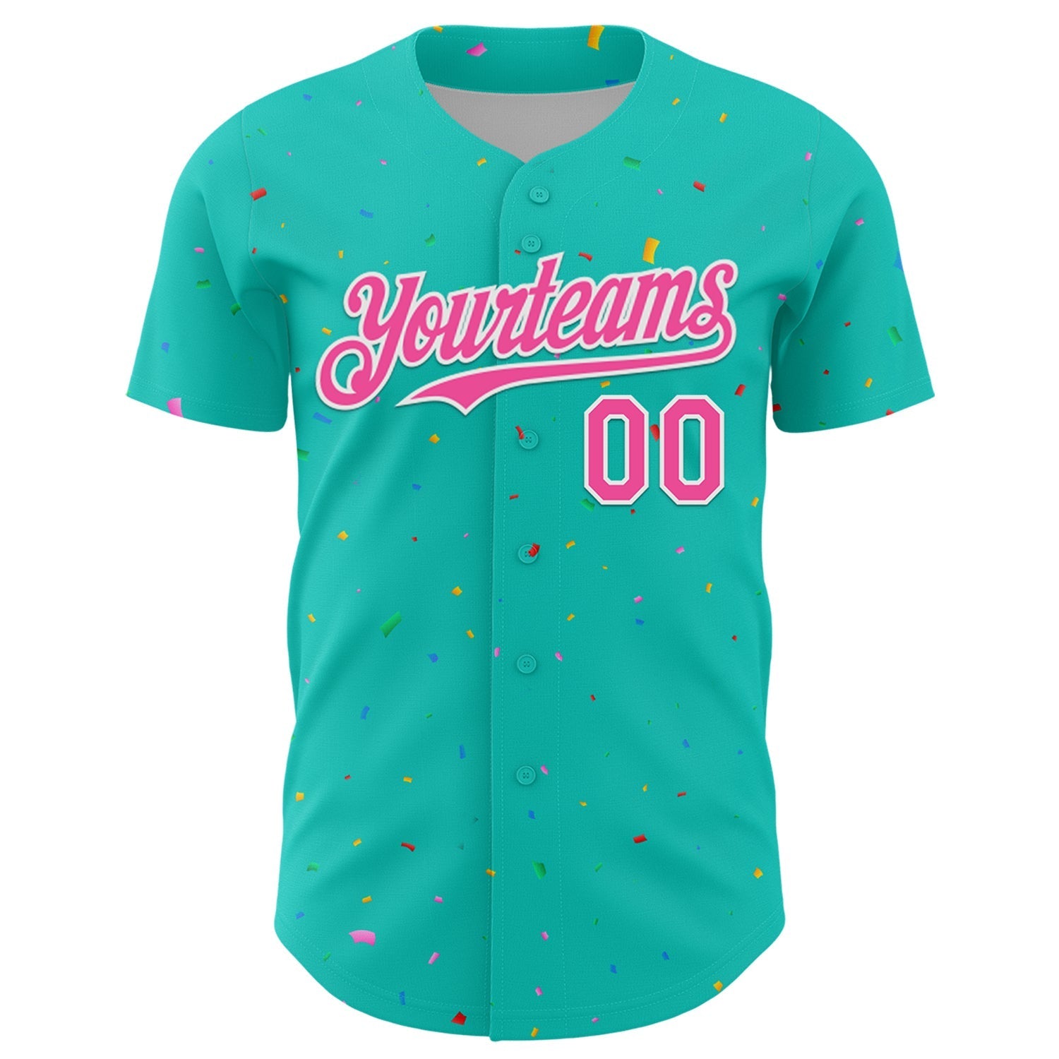 Custom Aqua Black-White 3D Pattern Design Confetti Colorful Speckle Authentic Baseball Jersey baseball jersey product view 2