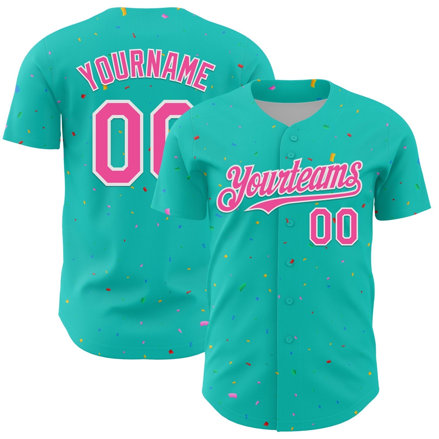 Custom Aqua Black-White 3D Pattern Design Confetti Colorful Speckle Authentic Baseball Jersey baseball jersey product view 1