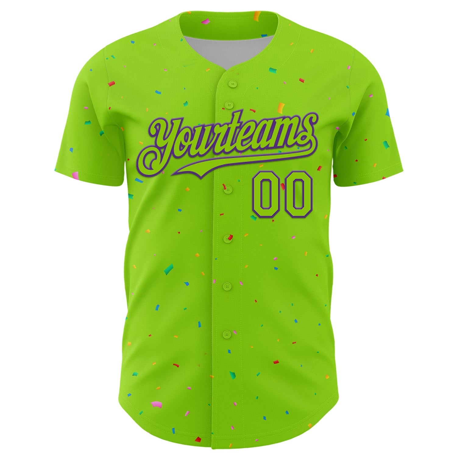Custom Neon Green Purple 3D Pattern Design Confetti Colorful Speckle Authentic Baseball Jersey baseball jersey product view 2