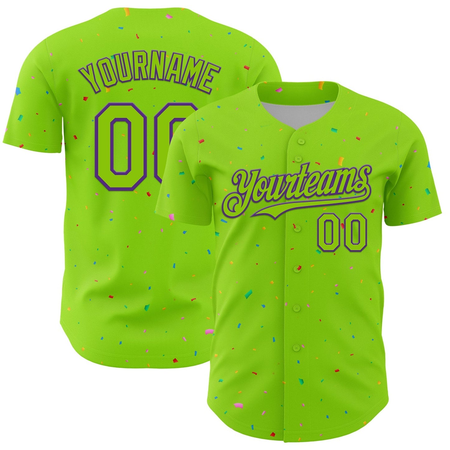 Custom Neon Green Purple 3D Pattern Design Confetti Colorful Speckle Authentic Baseball Jersey baseball jersey product view 1