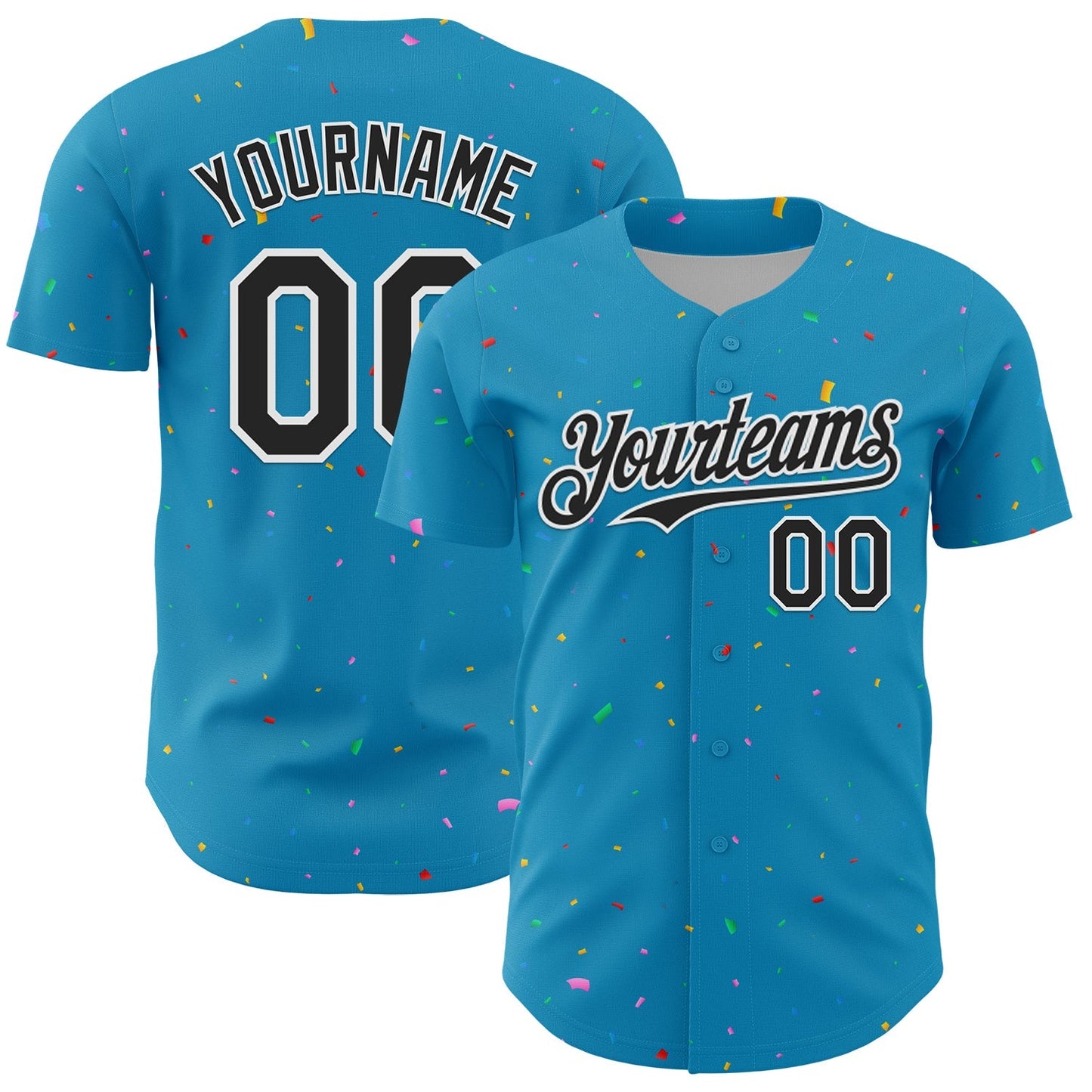 Custom Panther Blue Black-White 3D Pattern Design Confetti Colorful Speckle Authentic Baseball Jersey baseball jersey product view 1