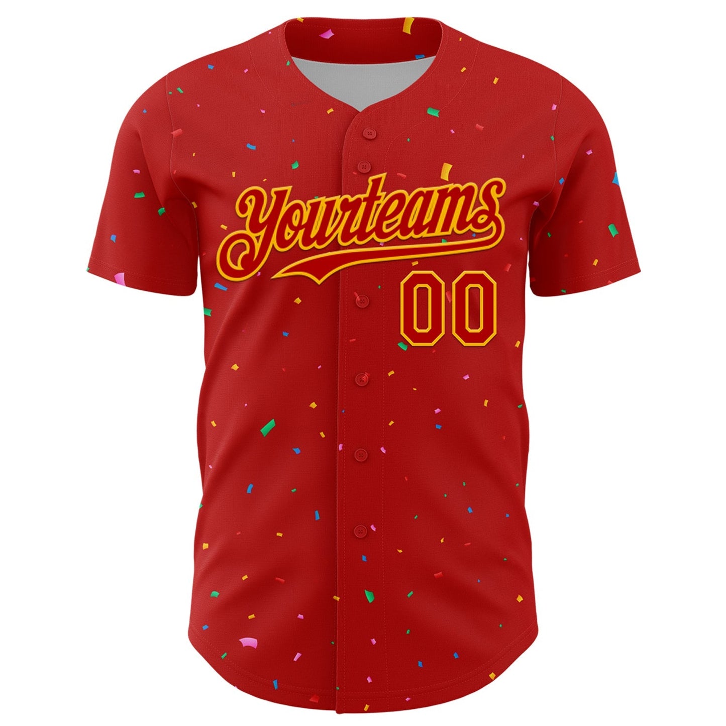 Custom Red Gold 3D Pattern Design Confetti Colorful Speckle Authentic Baseball Jersey baseball jersey product view 2