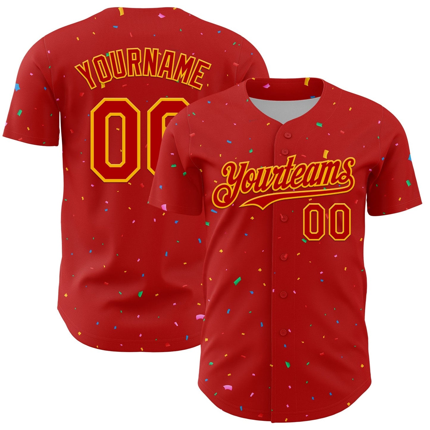 Custom Red Gold 3D Pattern Design Confetti Colorful Speckle Authentic Baseball Jersey baseball jersey product view 1