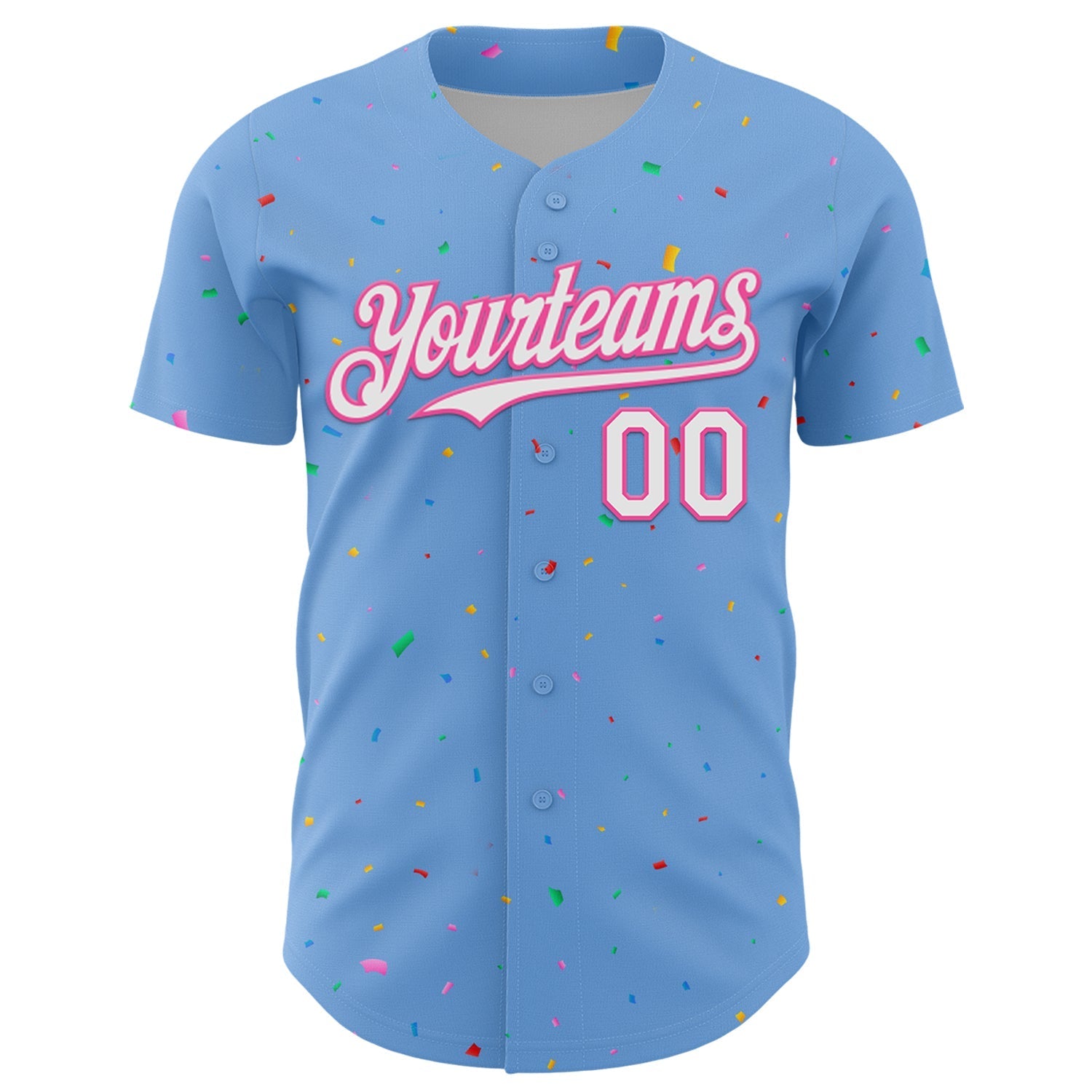 Custom Light Blue White-Pink 3D Pattern Design Confetti Colorful Speckle Authentic Baseball Jersey baseball jersey product view 2