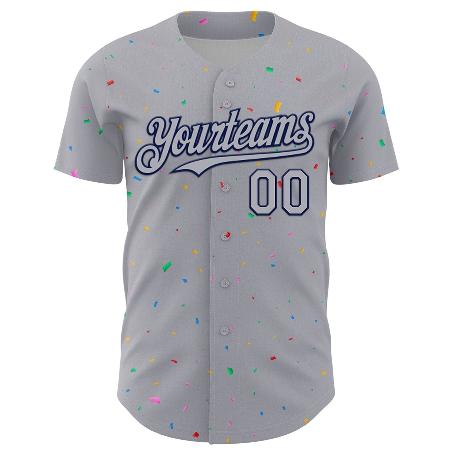 Custom Gray Navy 3D Pattern Design Confetti Colorful Speckle Authentic Baseball Jersey baseball jersey product view 2