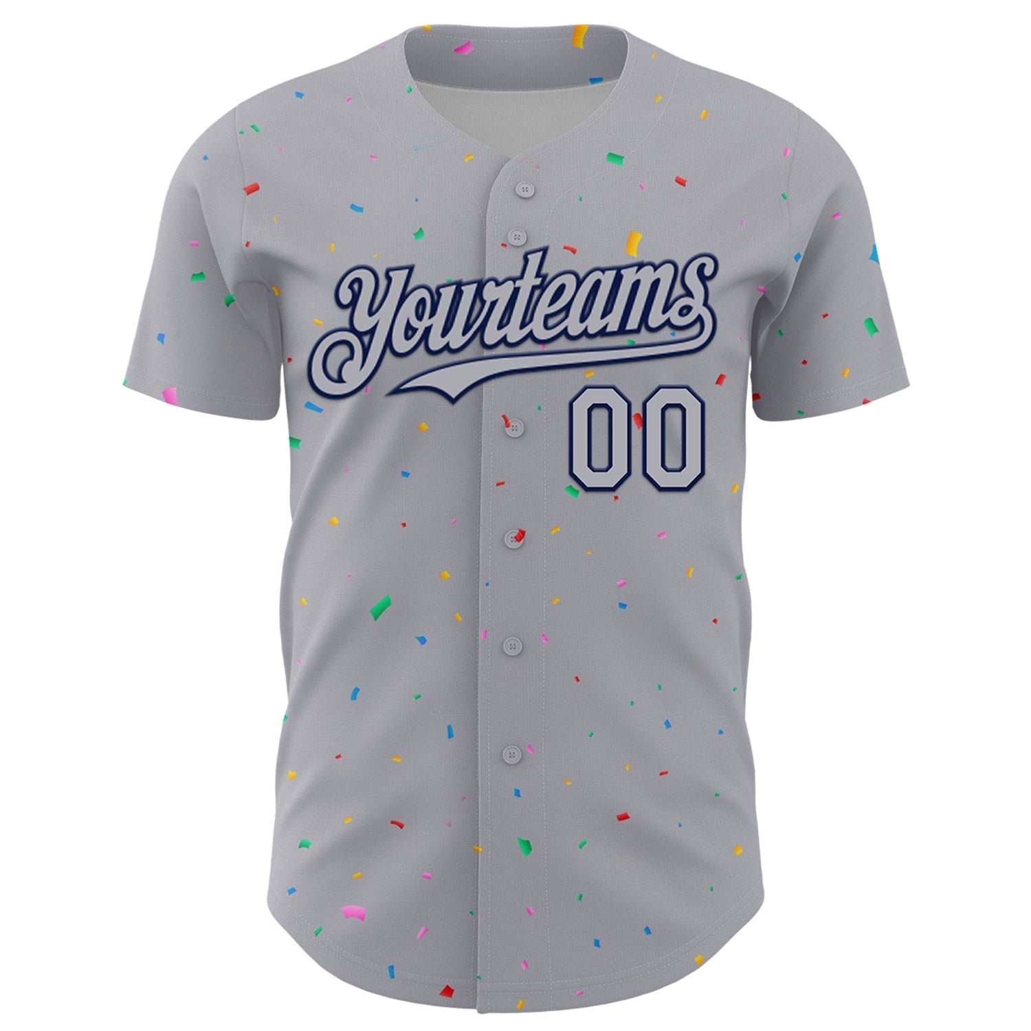Custom Gray Navy 3D Pattern Design Confetti Colorful Speckle Authentic Baseball Jersey baseball jersey product view 2
