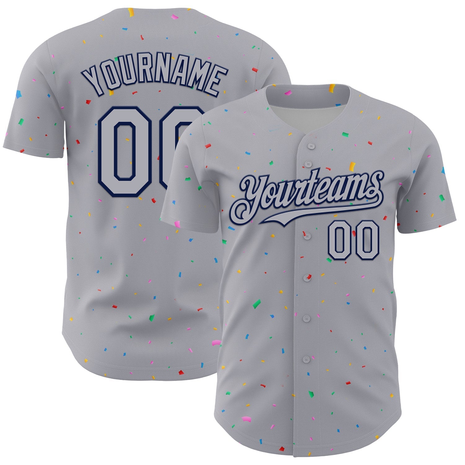 Custom Gray Navy 3D Pattern Design Confetti Colorful Speckle Authentic Baseball Jersey baseball jersey product view 1