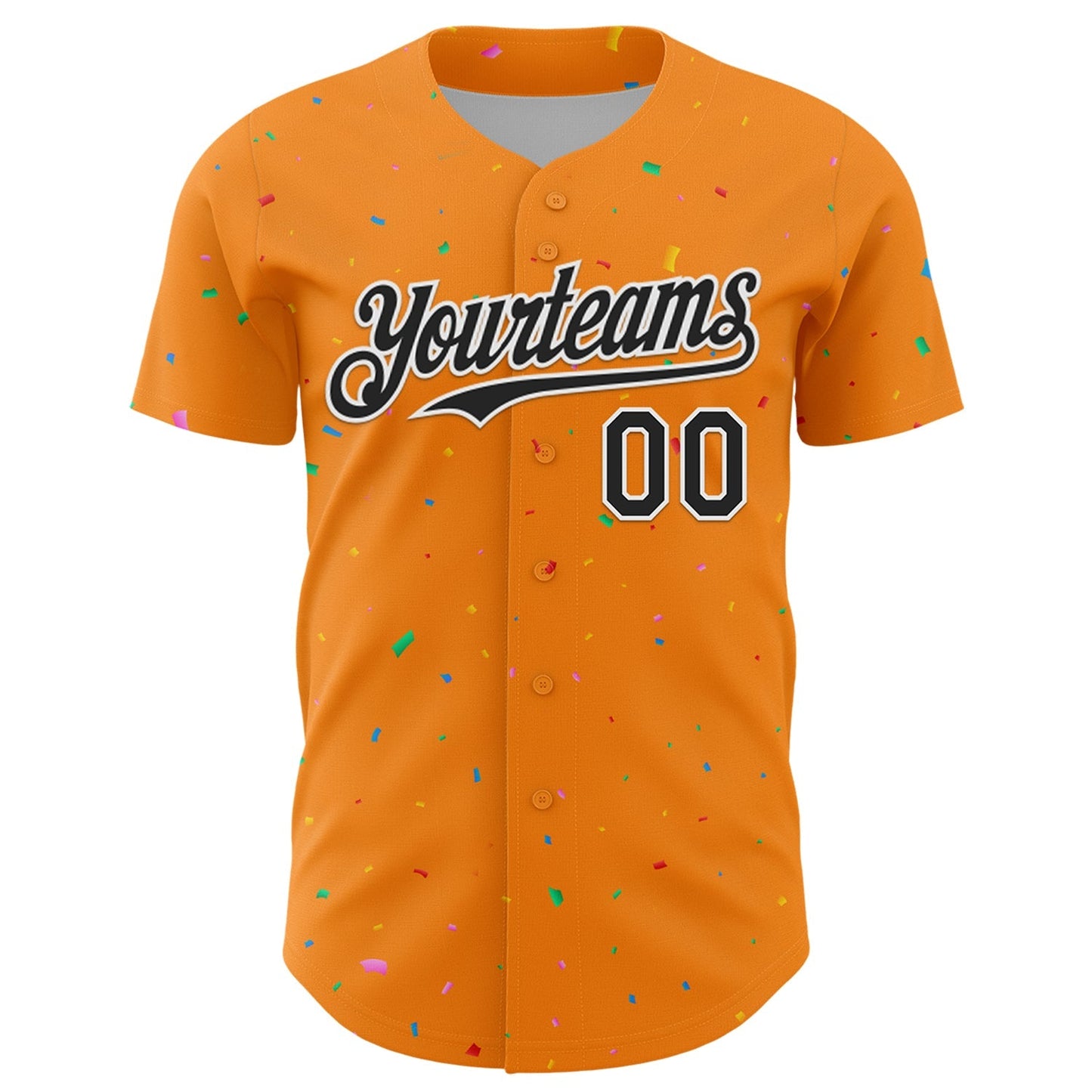 Custom Bay Orange Black-White 3D Pattern Design Confetti Colorful Speckle Authentic Baseball Jersey baseball jersey product view 2