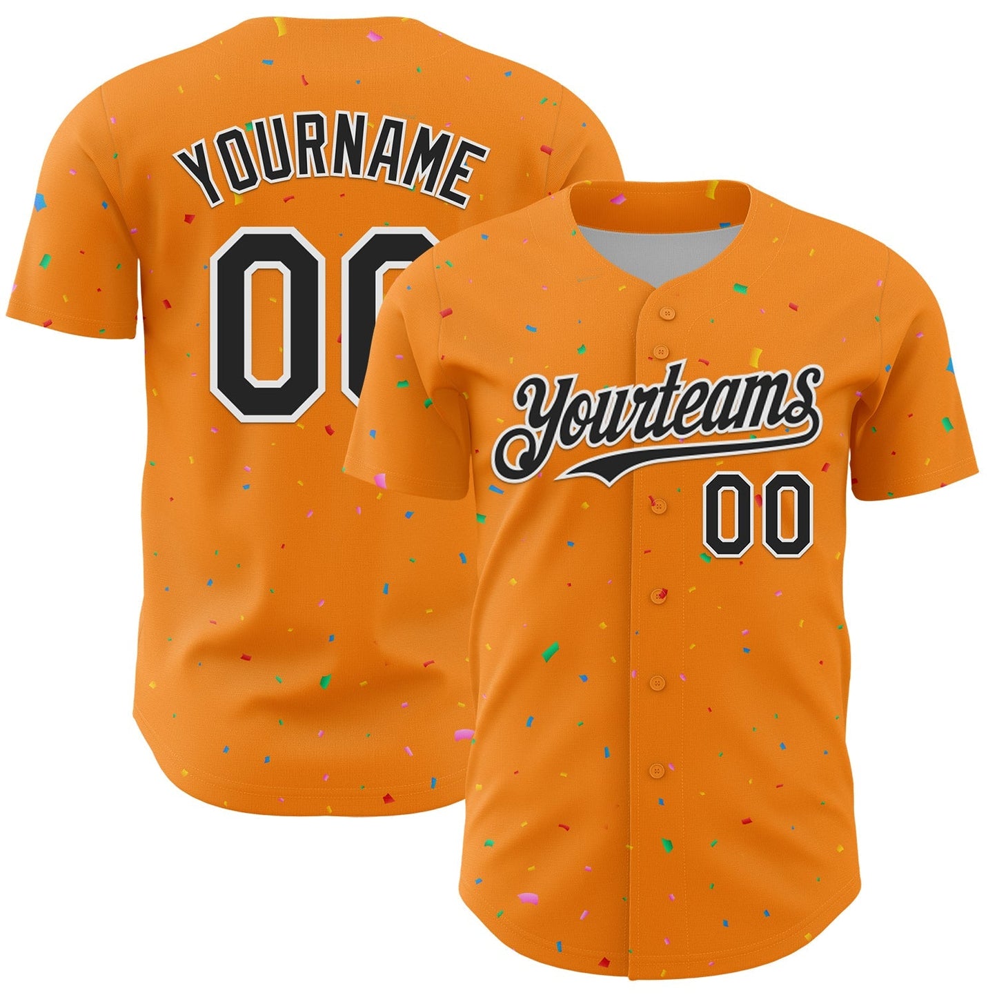 Custom Bay Orange Black-White 3D Pattern Design Confetti Colorful Speckle Authentic Baseball Jersey baseball jersey product view 1