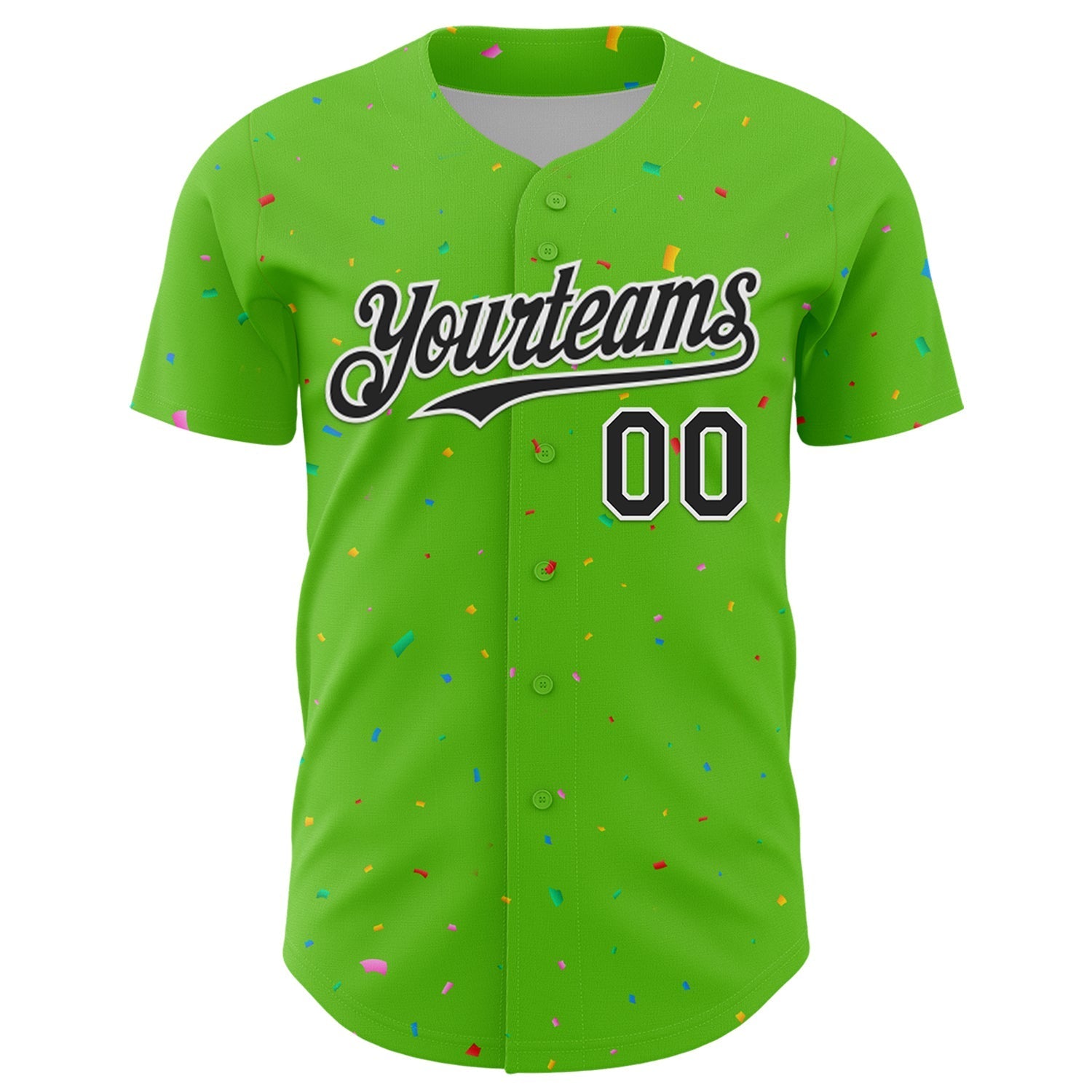 Custom Aurora Green Black-White 3D Pattern Design Confetti Colorful Speckle Authentic Baseball Jersey baseball jersey product view 2