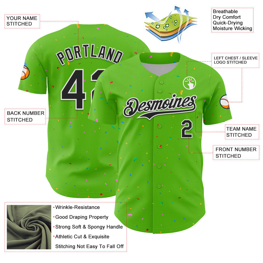 Custom Aurora Green Black-White 3D Pattern Design Confetti Colorful Speckle Authentic Baseball Jersey baseball jersey product view 3