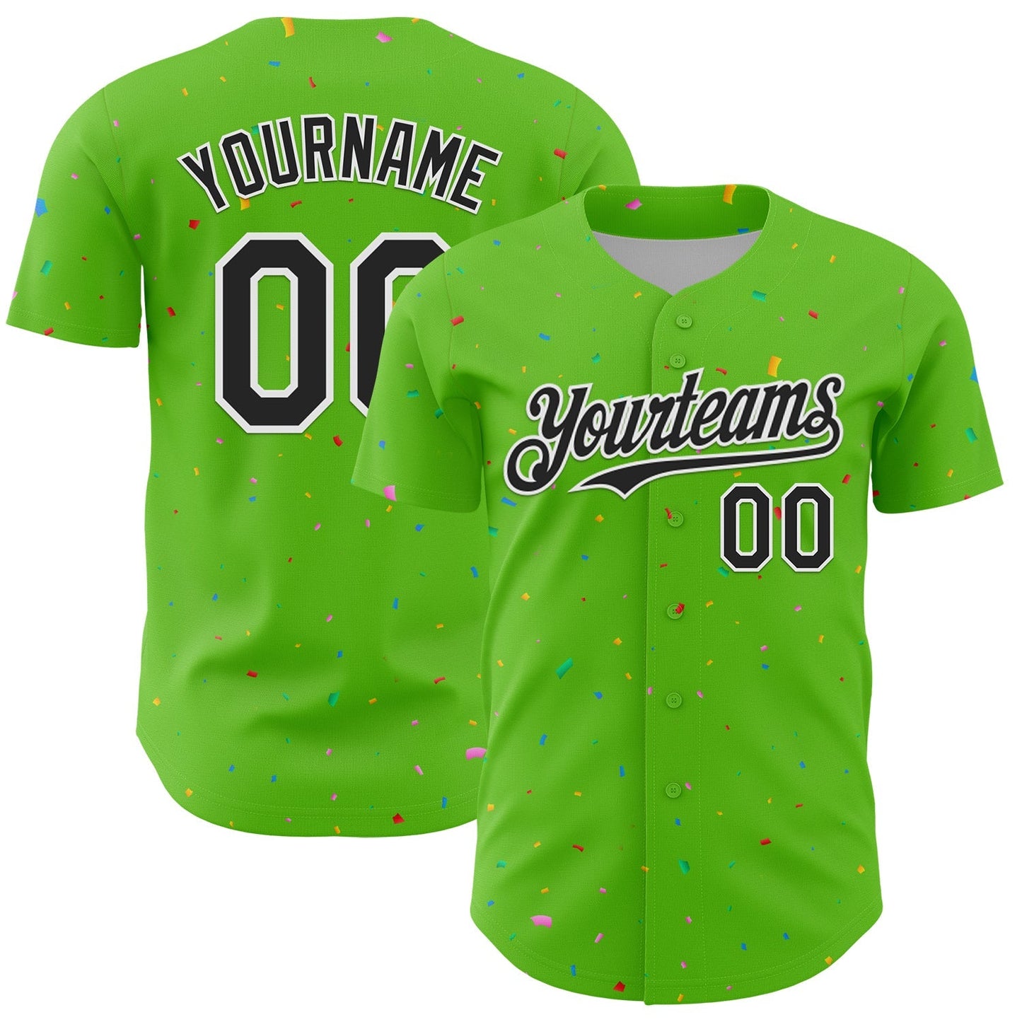 Custom Aurora Green Black-White 3D Pattern Design Confetti Colorful Speckle Authentic Baseball Jersey baseball jersey product view 1
