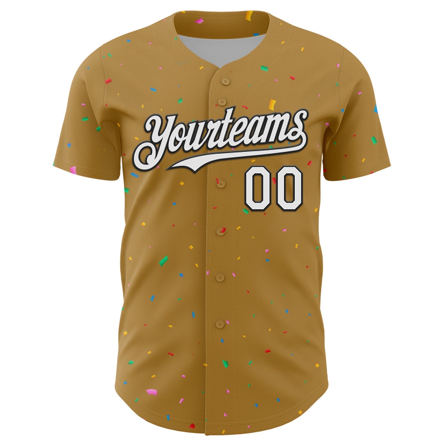 Custom Old Gold White-Black 3D Pattern Design Confetti Colorful Speckle Authentic Baseball Jersey baseball jersey product view 2