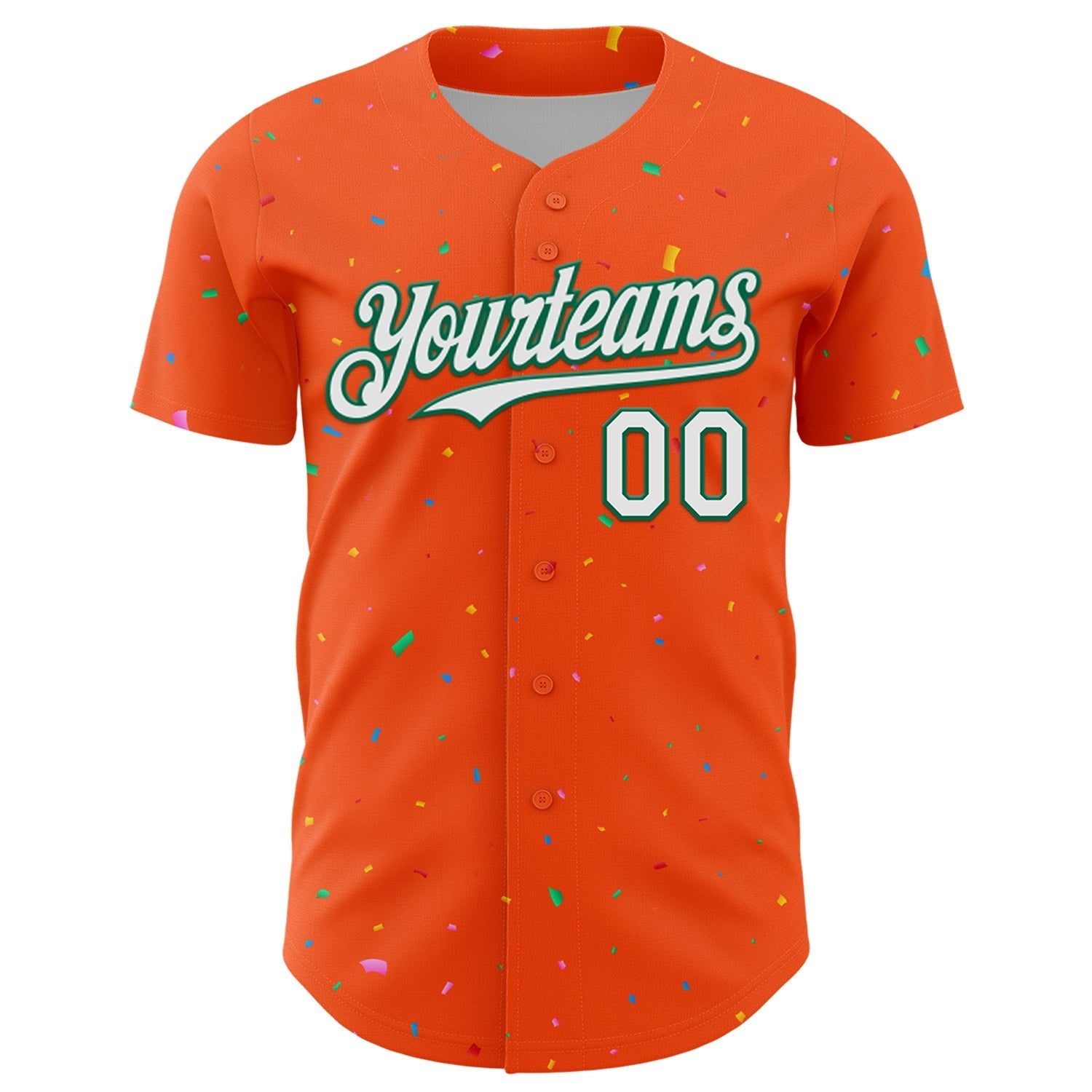 Custom Orange White-Kelly Green 3D Pattern Design Confetti Colorful Speckle Authentic Baseball Jersey baseball jersey product view 2