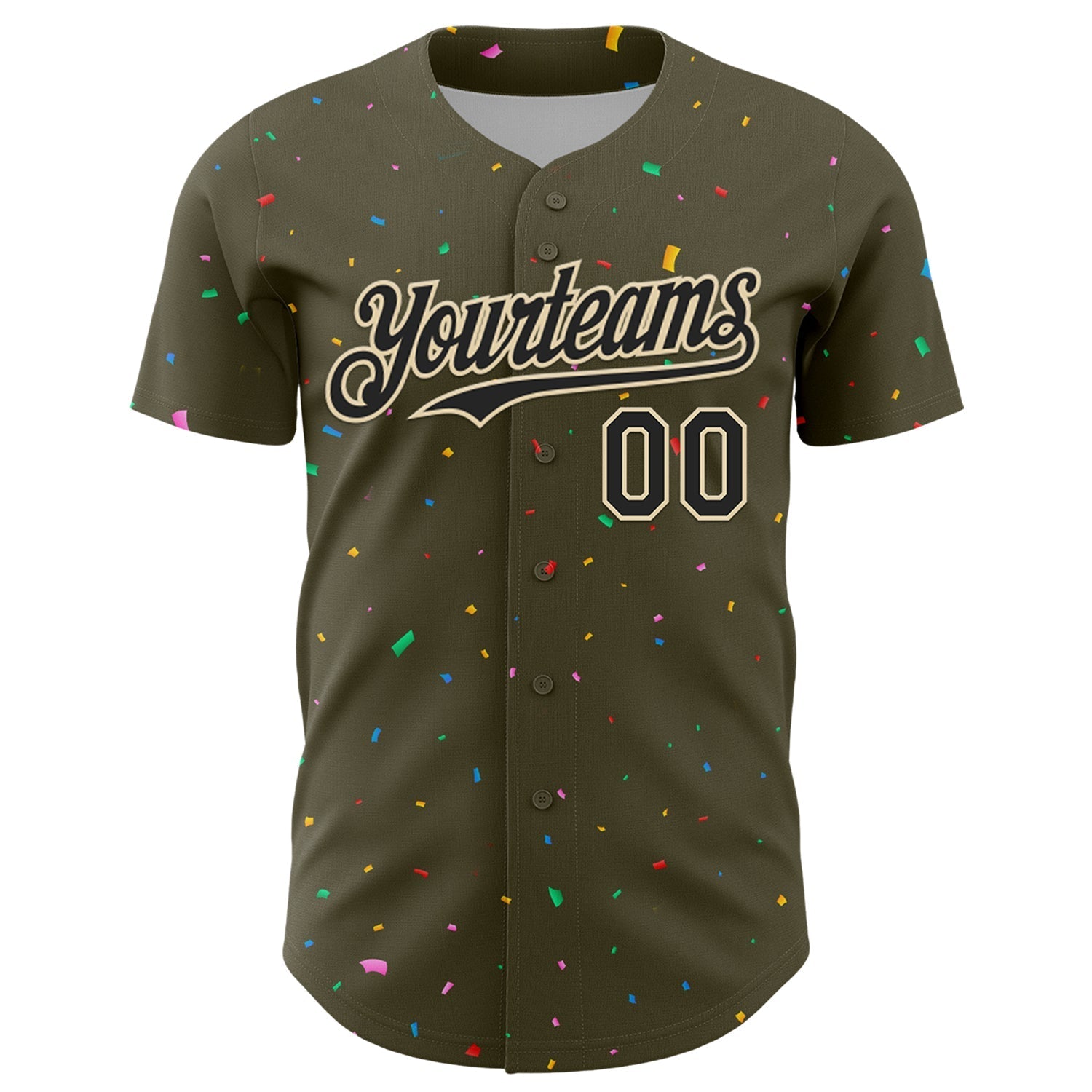 Custom Olive Black-Cream 3D Pattern Design Confetti Colorful Speckle Authentic Baseball Jersey baseball jersey product view 2