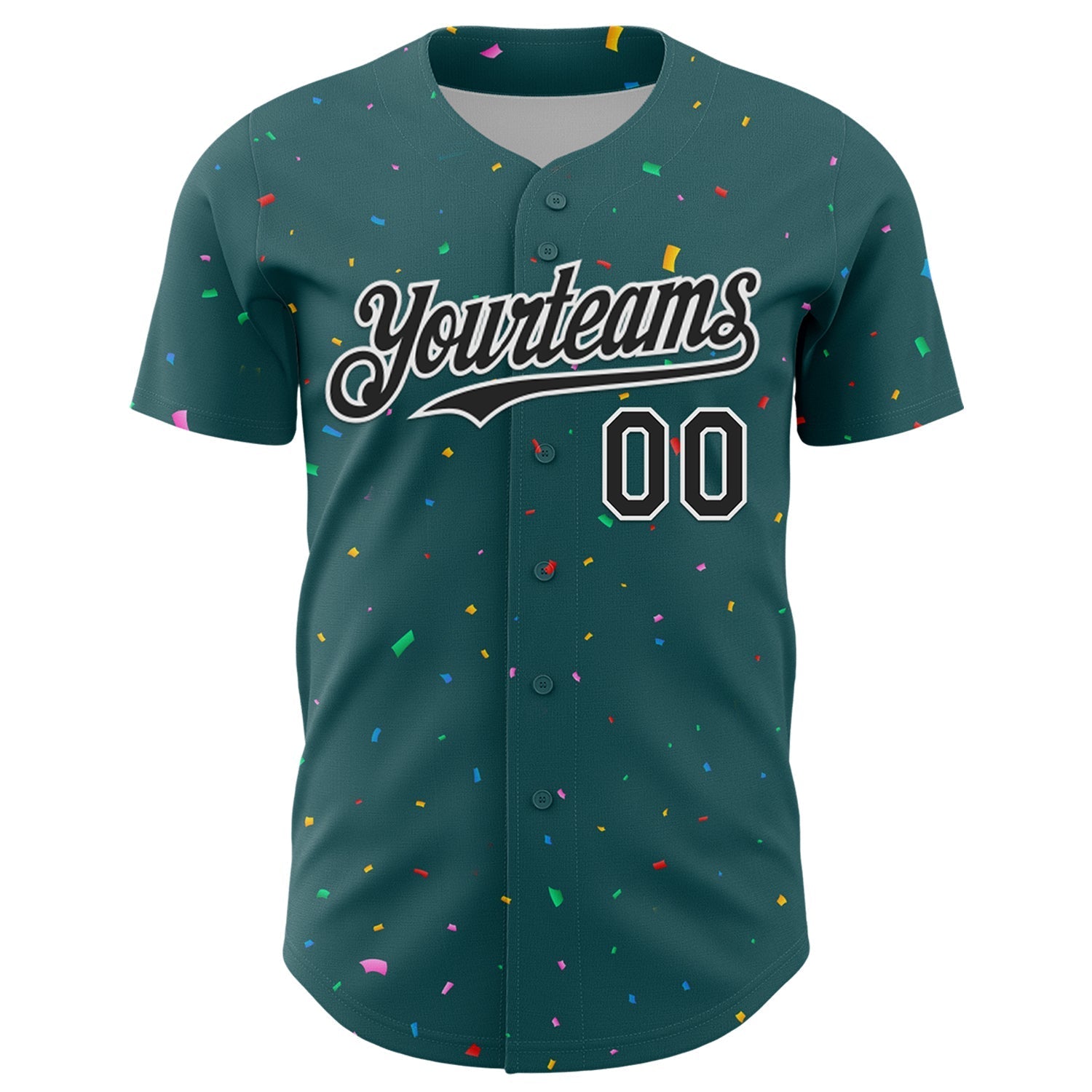 Custom Midnight Green Black-White 3D Pattern Design Confetti Colorful Speckle Authentic Baseball Jersey baseball jersey product view 2