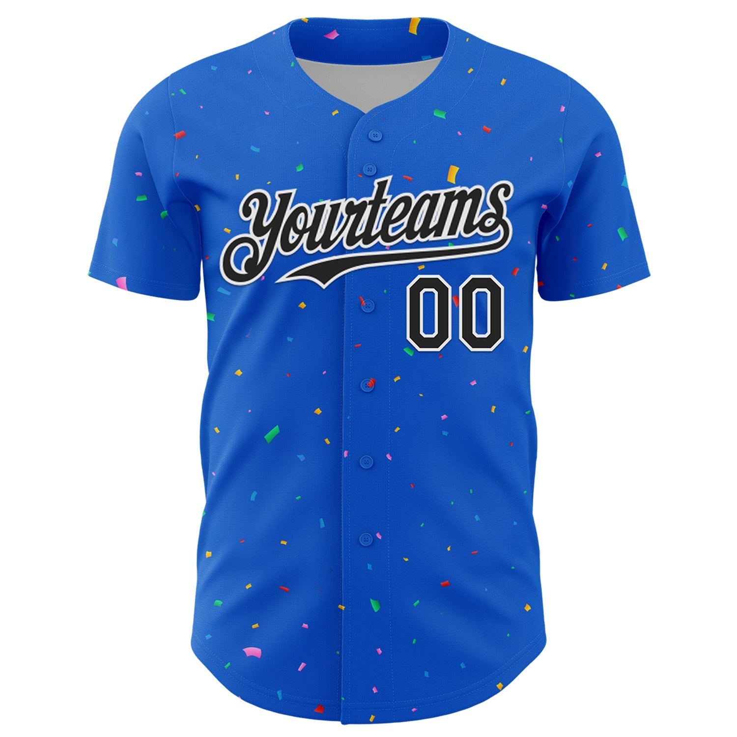 Custom Thunder Blue Black-White 3D Pattern Design Confetti Colorful Speckle Authentic Baseball Jersey baseball jersey product view 2