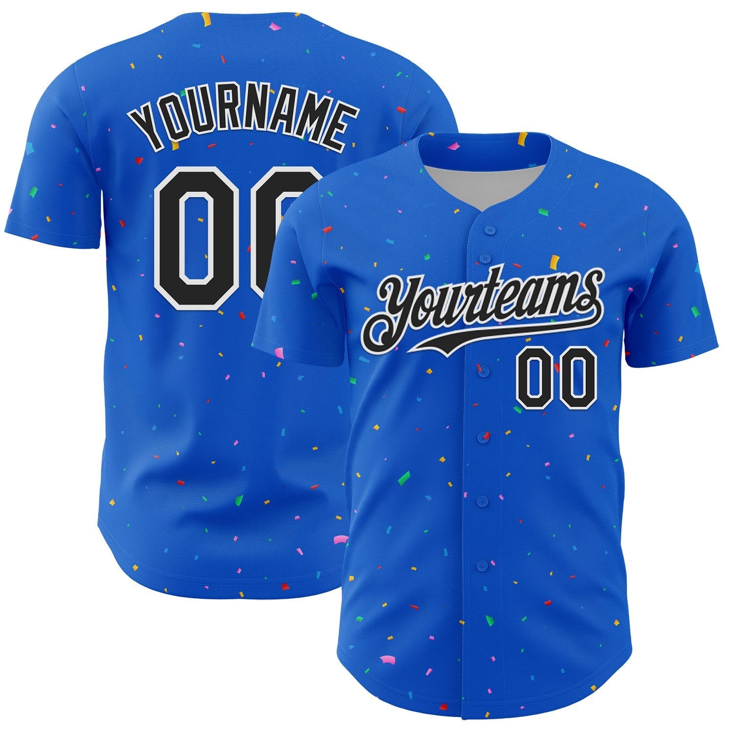 Custom Thunder Blue Black-White 3D Pattern Design Confetti Colorful Speckle Authentic Baseball Jersey baseball jersey product view 1