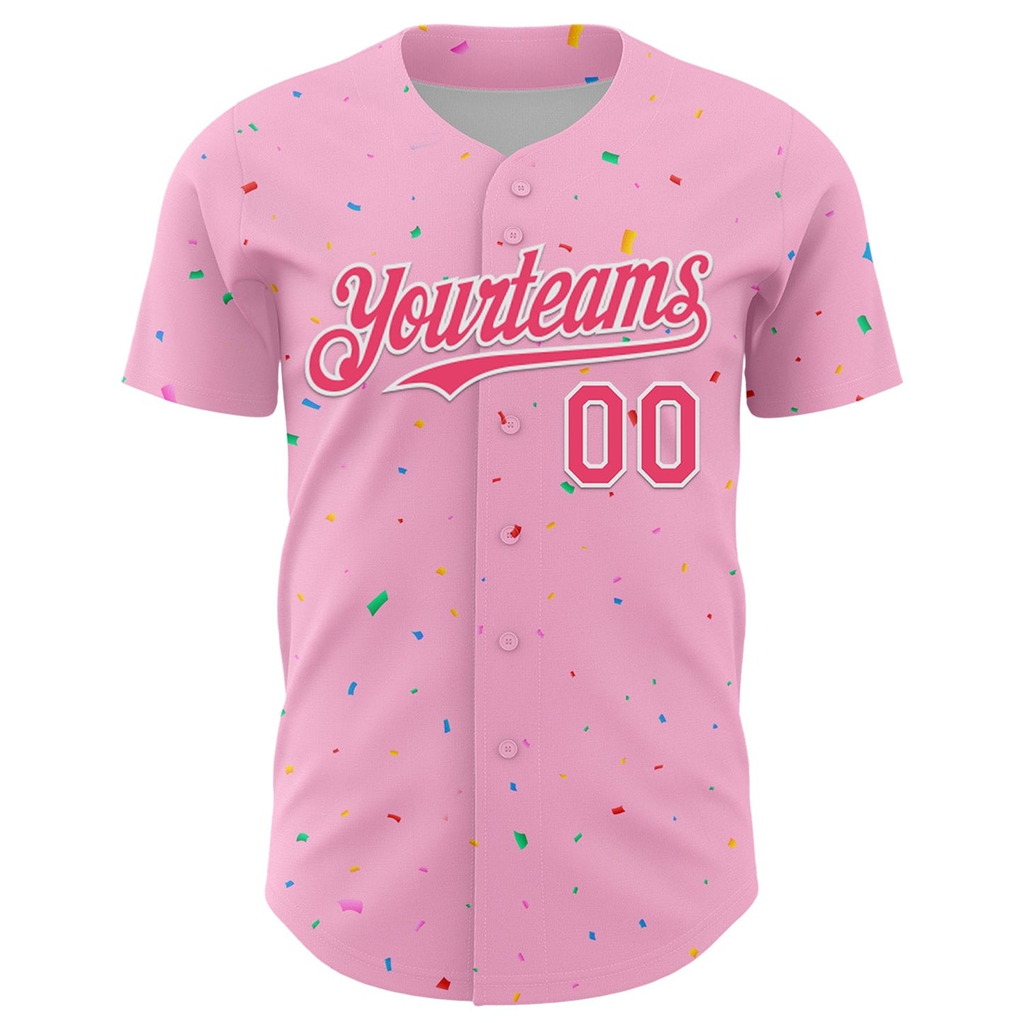 Custom Light Pink Neon Pink-White 3D Pattern Design Confetti Colorful Speckle Authentic Baseball Jersey baseball jersey product view 2