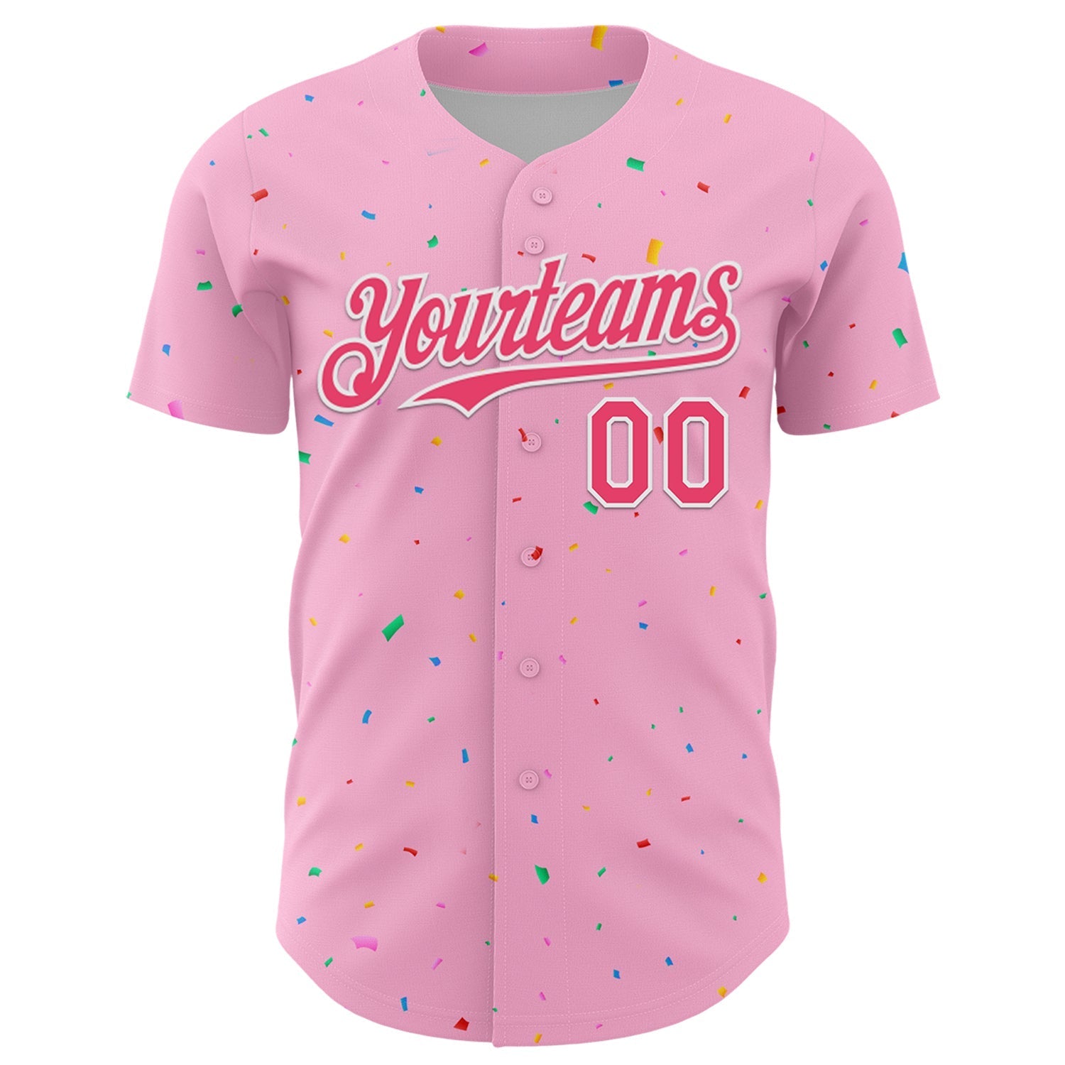 Custom Light Pink Neon Pink-White 3D Pattern Design Confetti Colorful Speckle Authentic Baseball Jersey baseball jersey product view 2