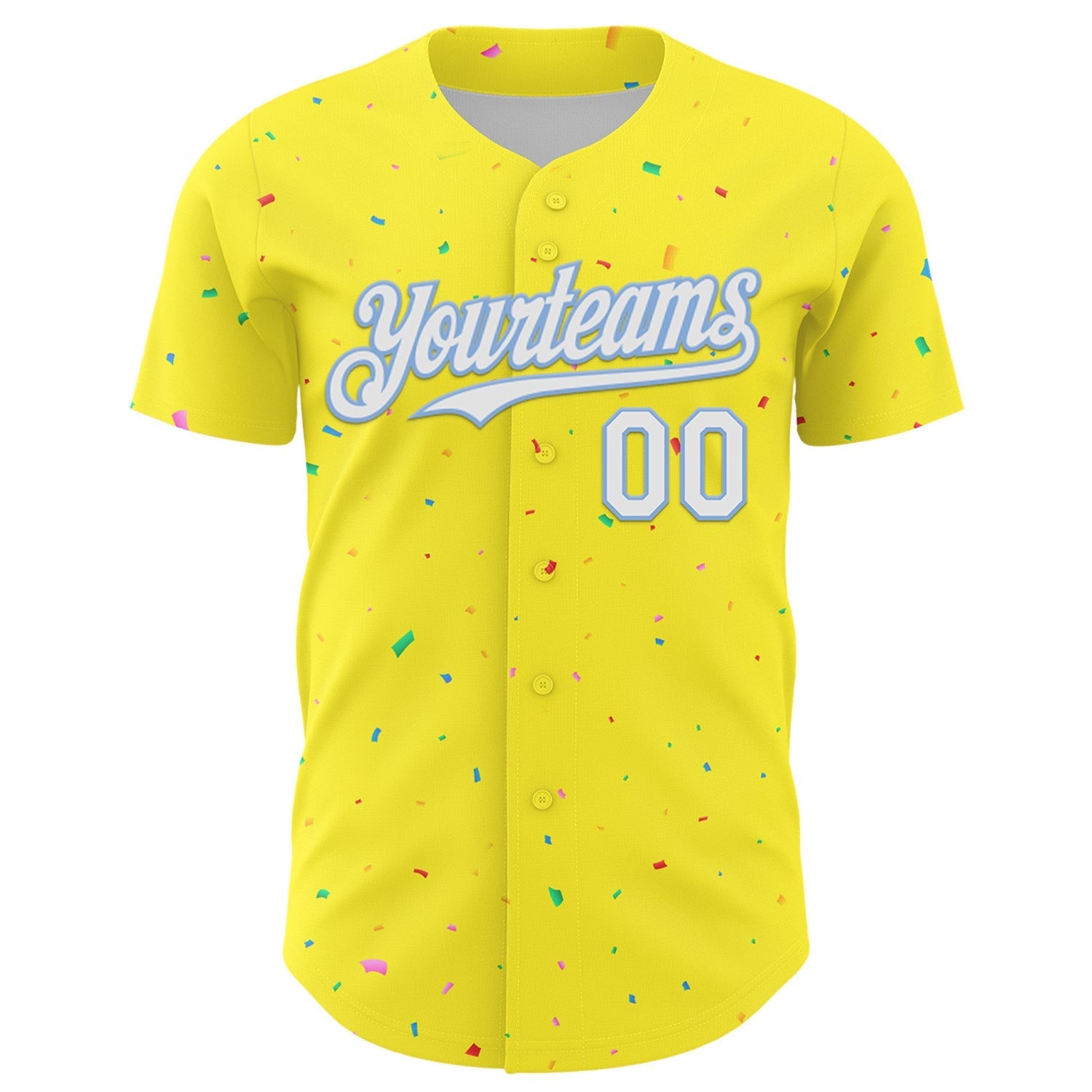 Custom Light Yellow White-Light Blue 3D Pattern Design Confetti Colorful Speckle Authentic Baseball Jersey baseball jersey product view 2