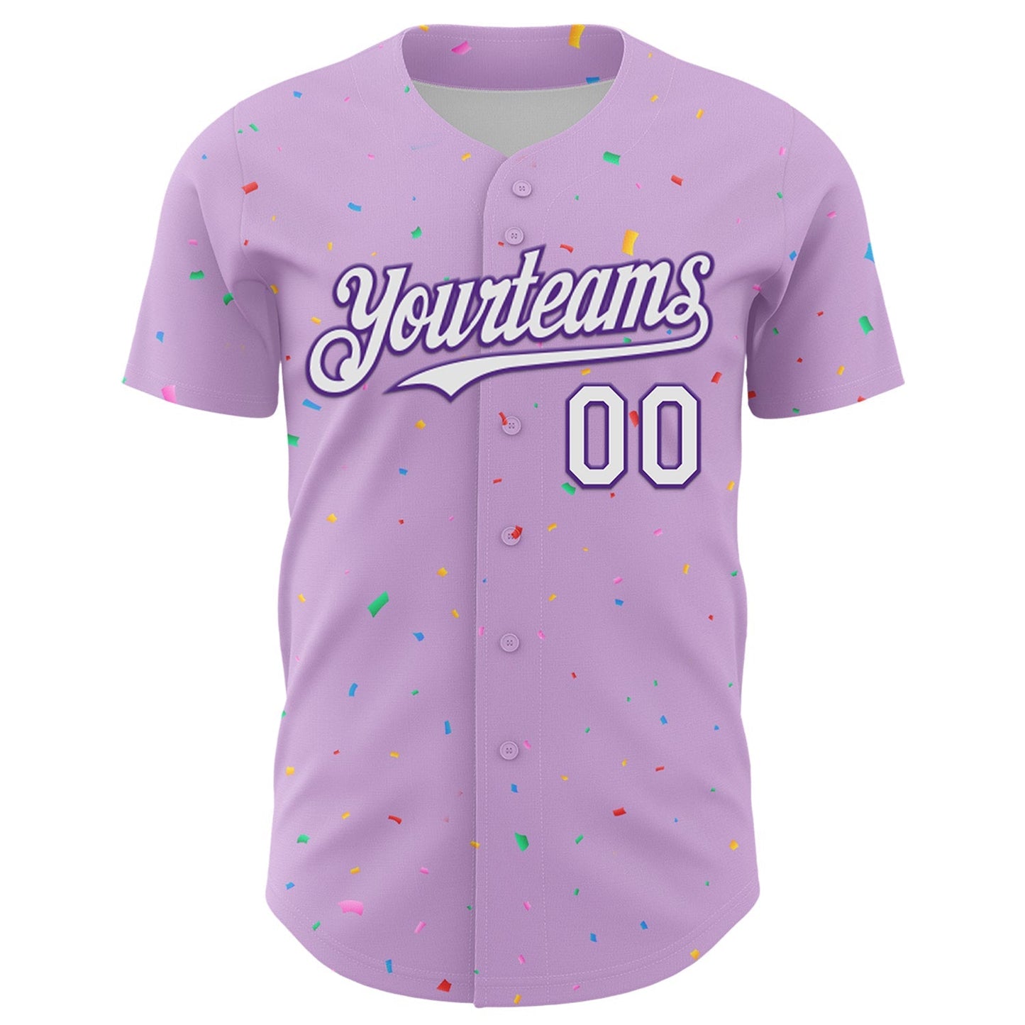 Custom Light Purple White-Purple 3D Pattern Design Confetti Colorful Speckle Authentic Baseball Jersey baseball jersey product view 2