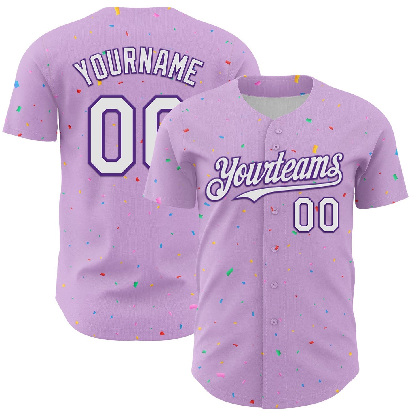 Custom Light Purple White-Purple 3D Pattern Design Confetti Colorful Speckle Authentic Baseball Jersey baseball jersey product view 1