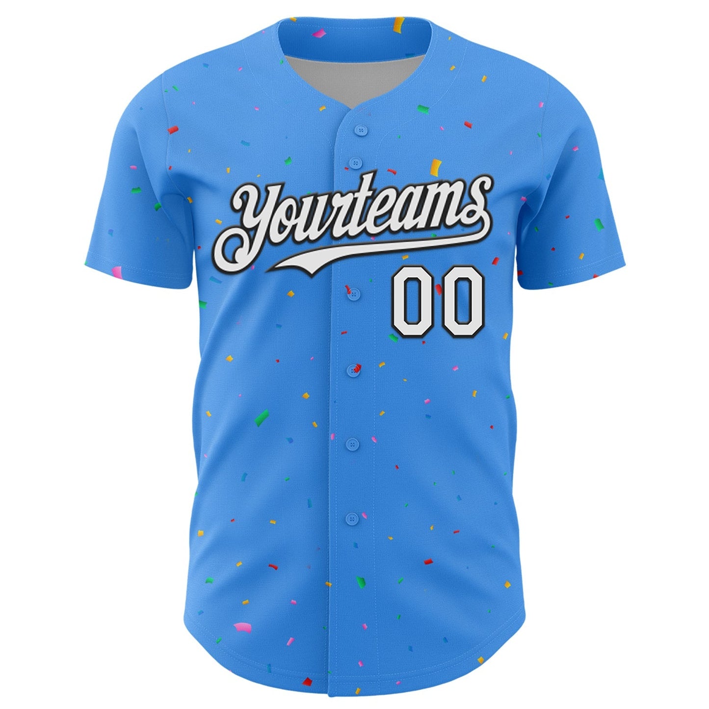 Custom Electric Blue White-Black 3D Pattern Design Confetti Colorful Speckle Authentic Baseball Jersey baseball jersey product view 2