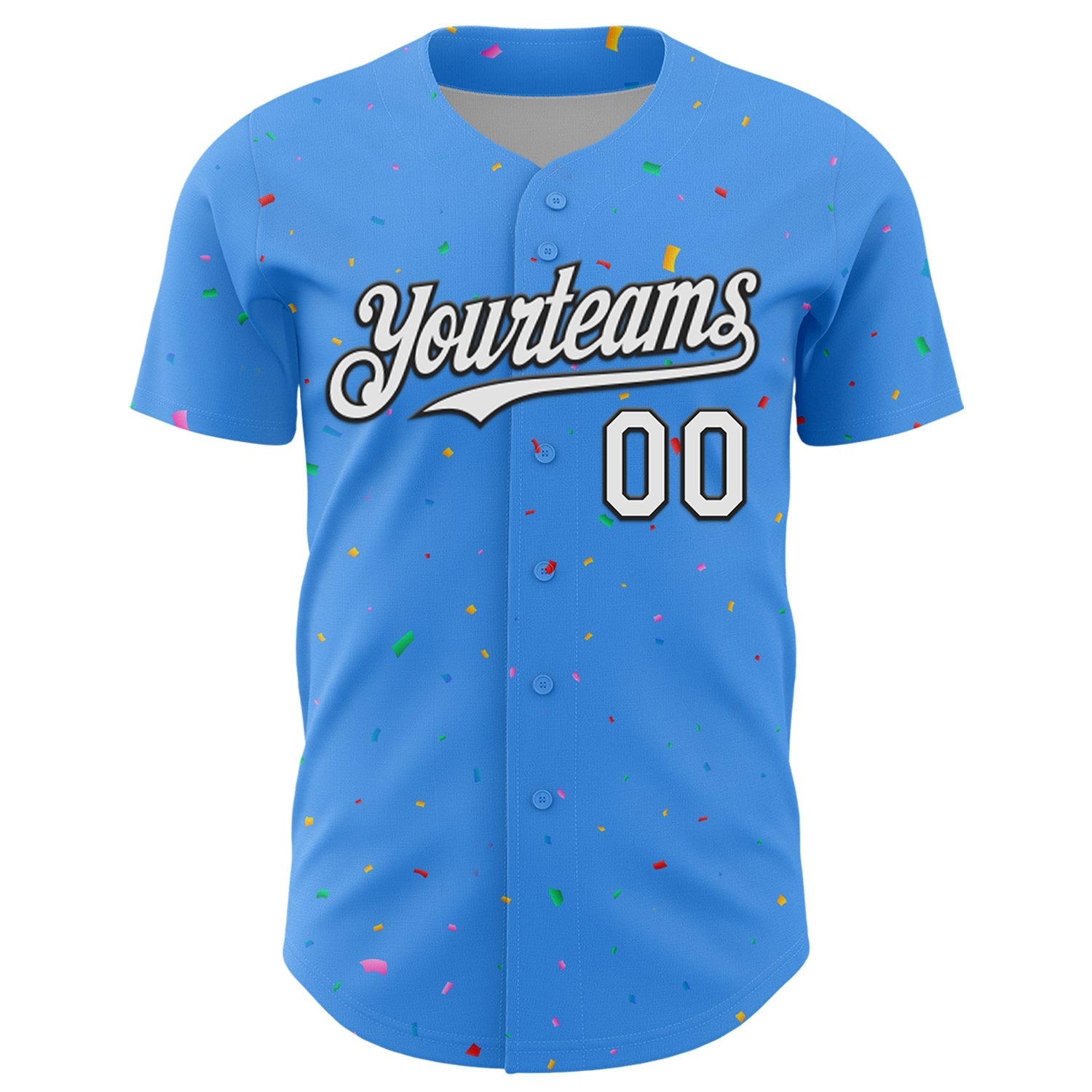Custom Electric Blue White-Black 3D Pattern Design Confetti Colorful Speckle Authentic Baseball Jersey baseball jersey product view 2