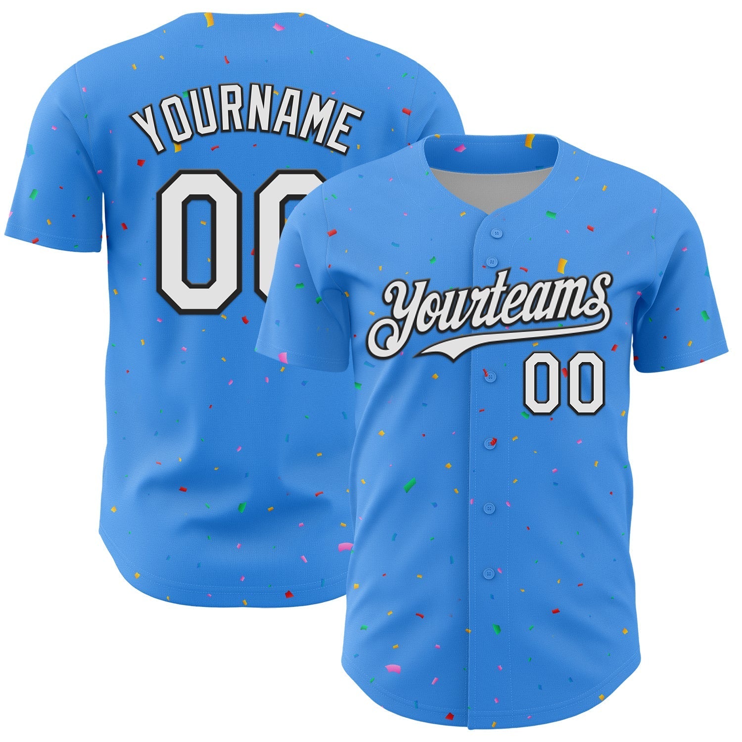 Custom Electric Blue White-Black 3D Pattern Design Confetti Colorful Speckle Authentic Baseball Jersey baseball jersey product view 1