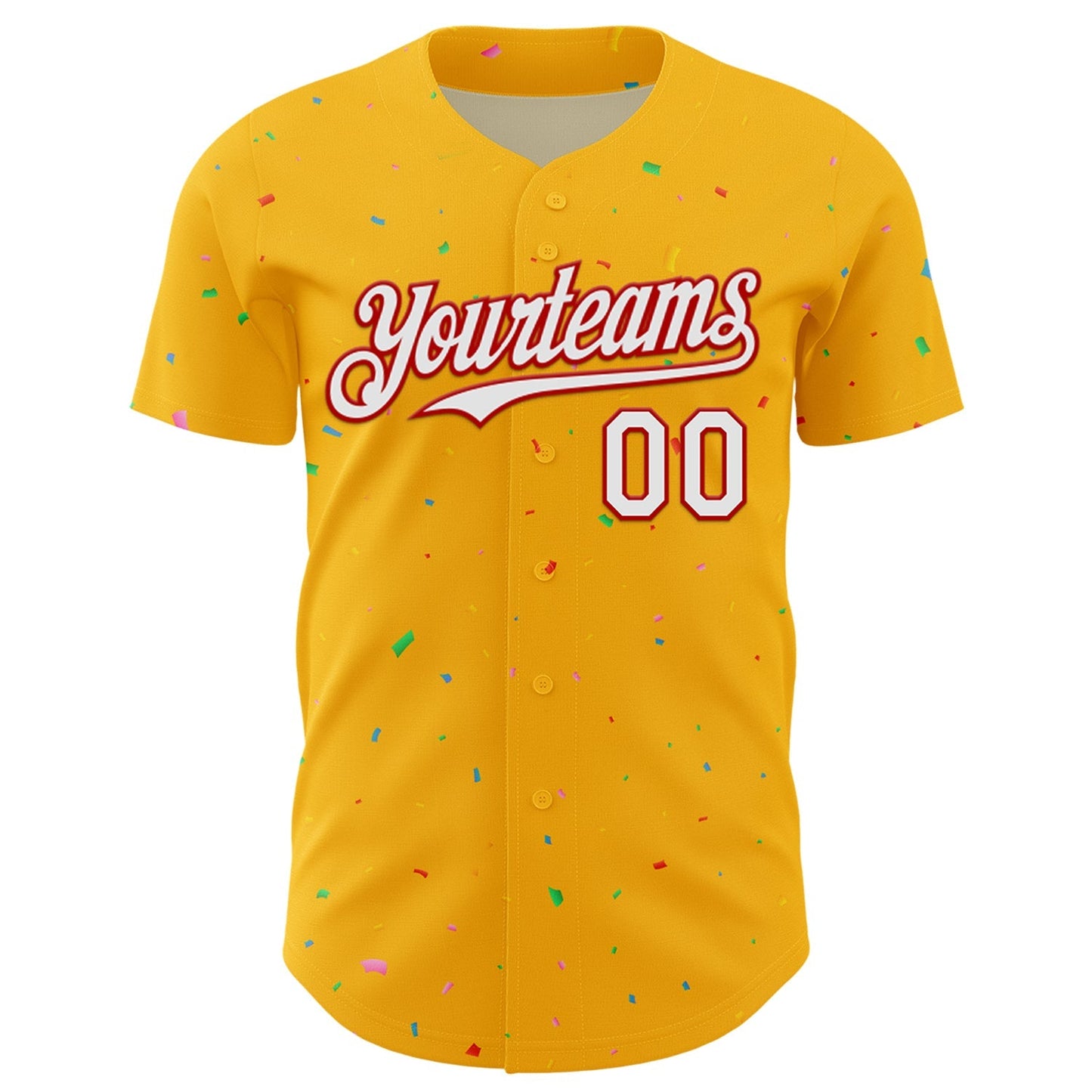Custom Gold White-Red 3D Pattern Design Confetti Colorful Speckle Authentic Baseball Jersey baseball jersey product view 2
