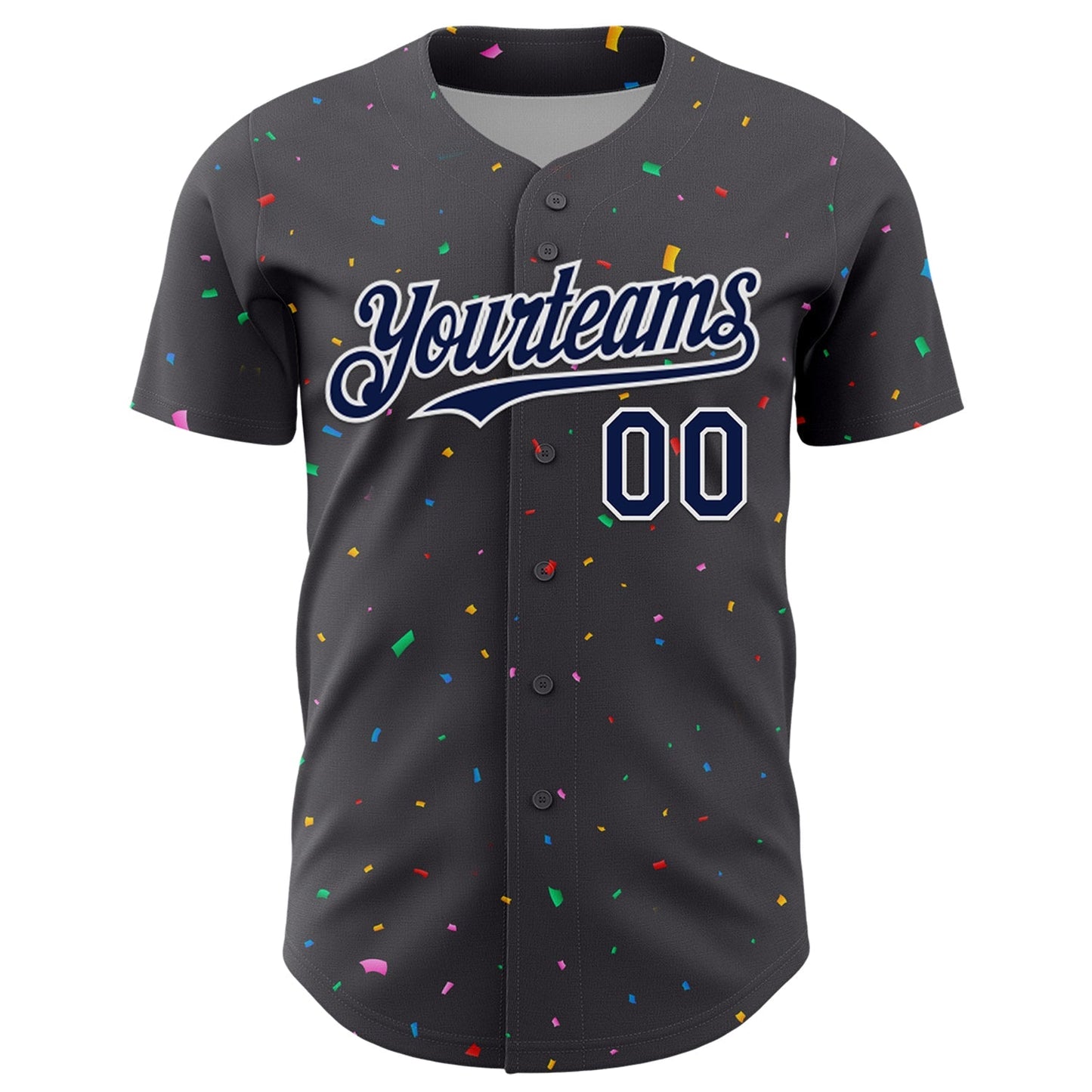 Custom Steel Gray Navy-White 3D Pattern Design Confetti Colorful Speckle Authentic Baseball Jersey baseball jersey product view 2