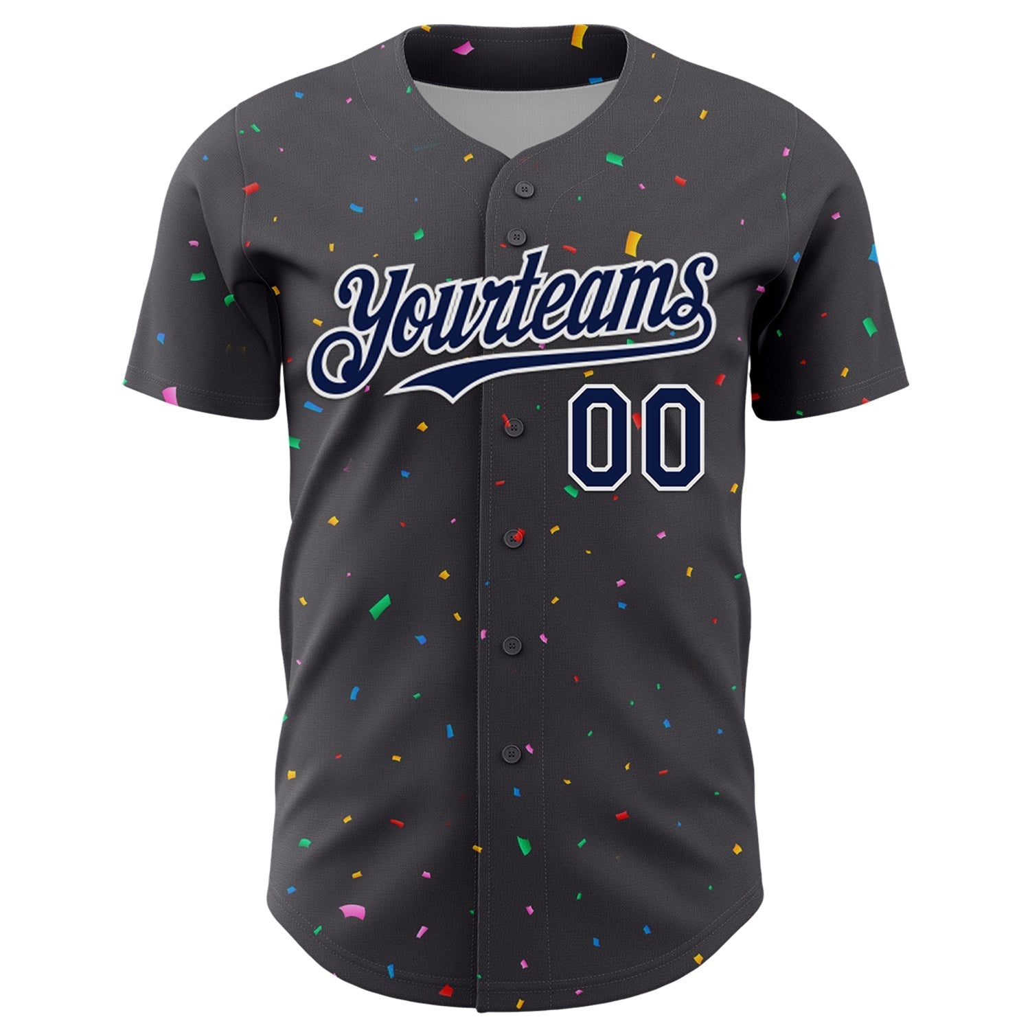Custom Steel Gray Navy-White 3D Pattern Design Confetti Colorful Speckle Authentic Baseball Jersey baseball jersey product view 2