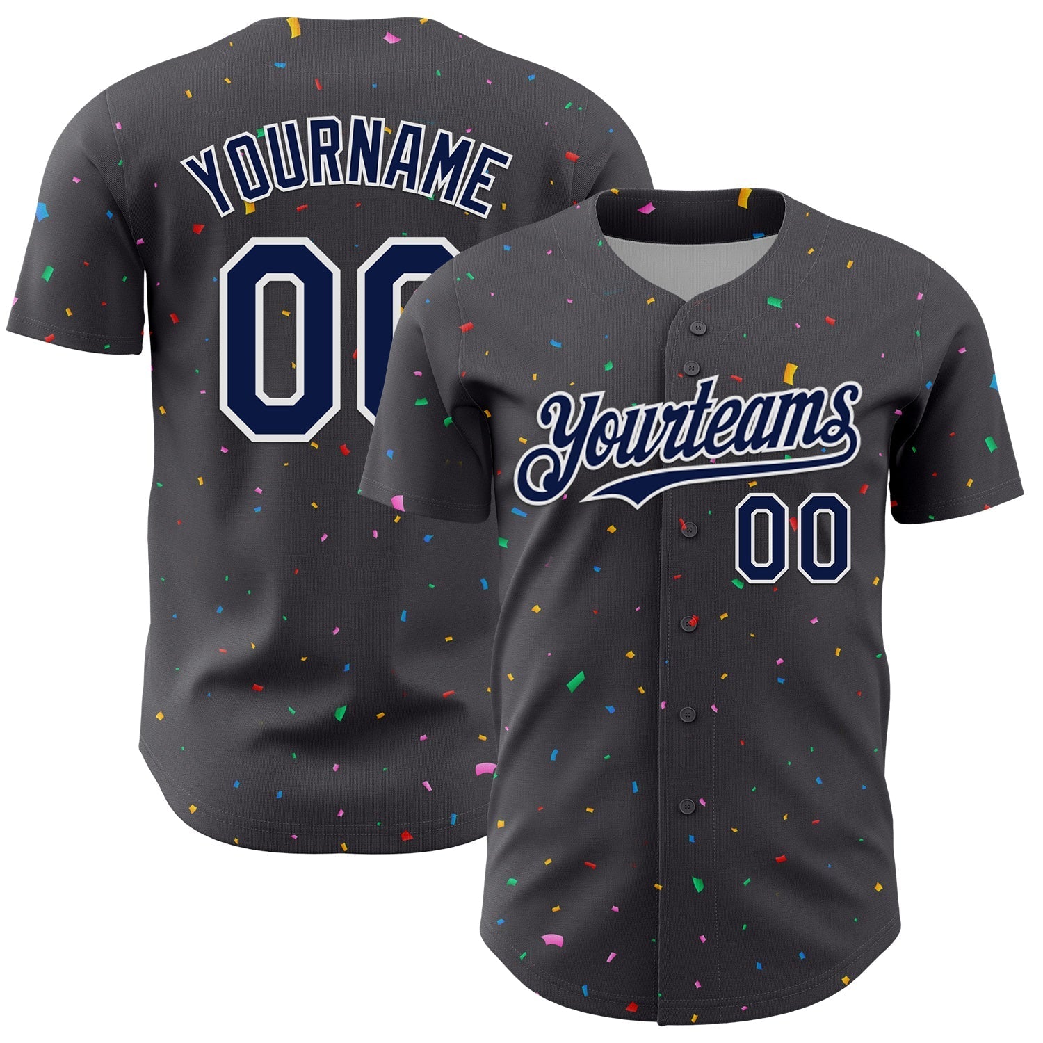 Custom Steel Gray Navy-White 3D Pattern Design Confetti Colorful Speckle Authentic Baseball Jersey baseball jersey product view 1